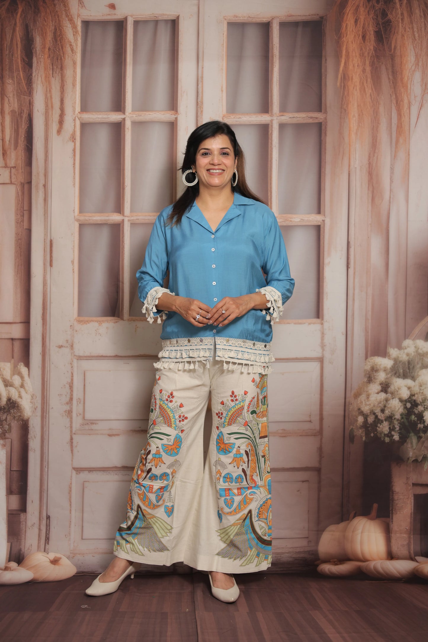 Calm Blue Printed Co'ord Set (Plazo Set) | Muslin & Cotton