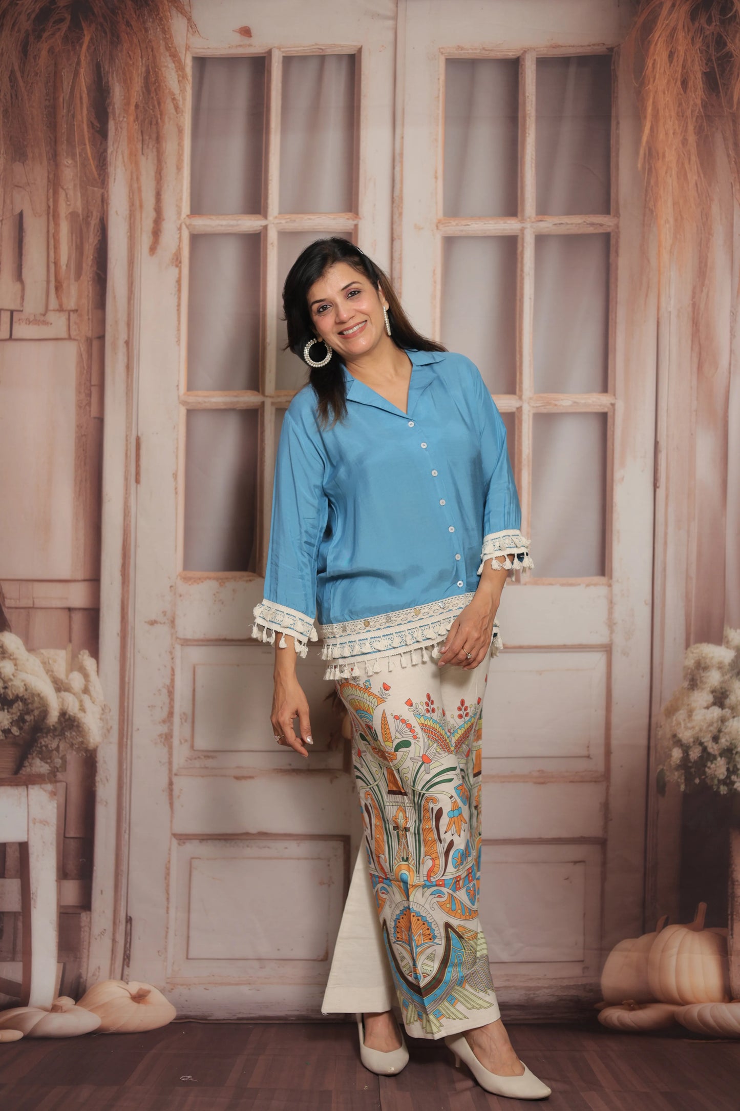 Calm Blue Printed Co'ord Set (Plazo Set) | Muslin & Cotton