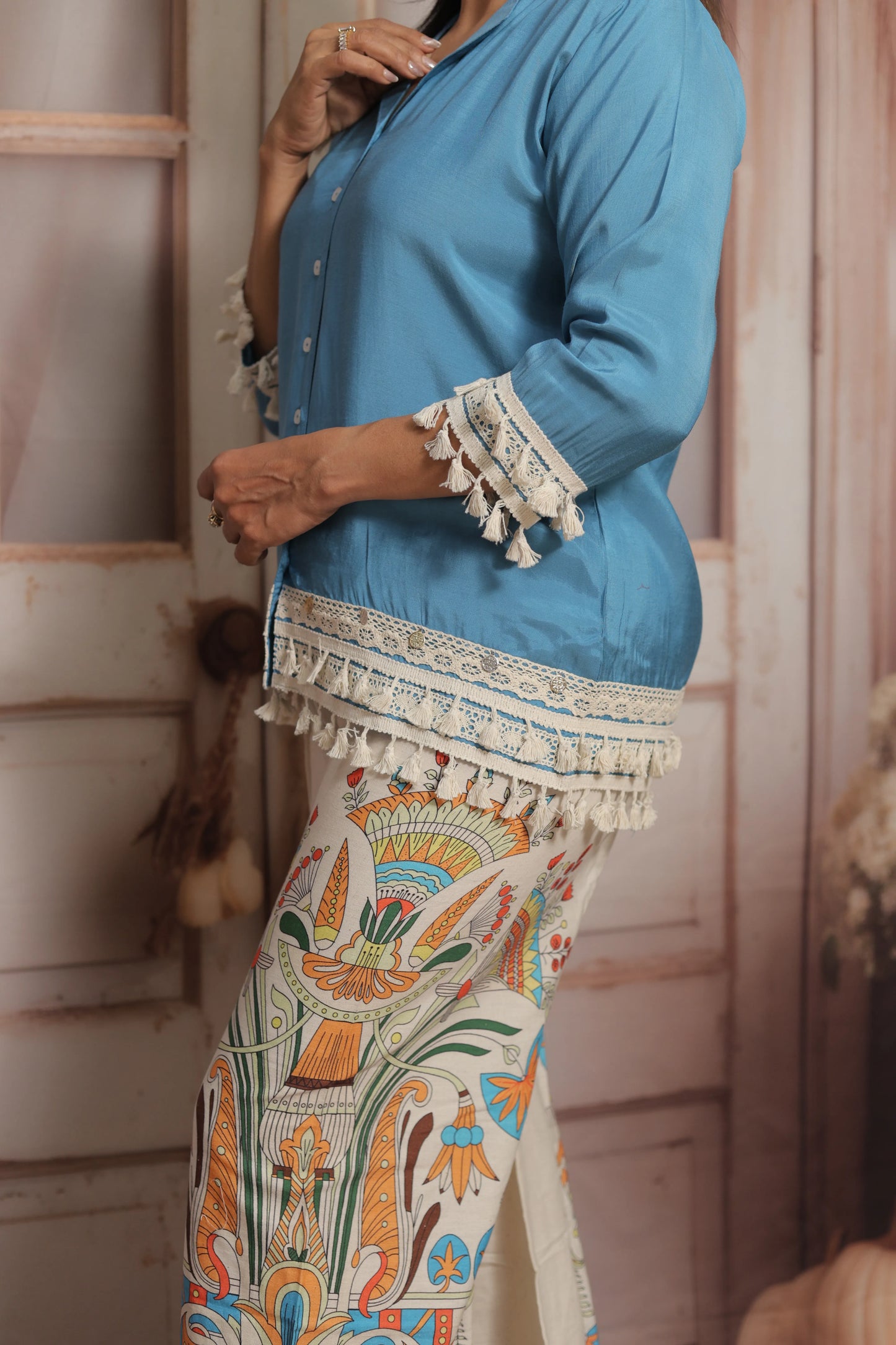 Calm Blue Printed Co'ord Set (Plazo Set) | Muslin & Cotton