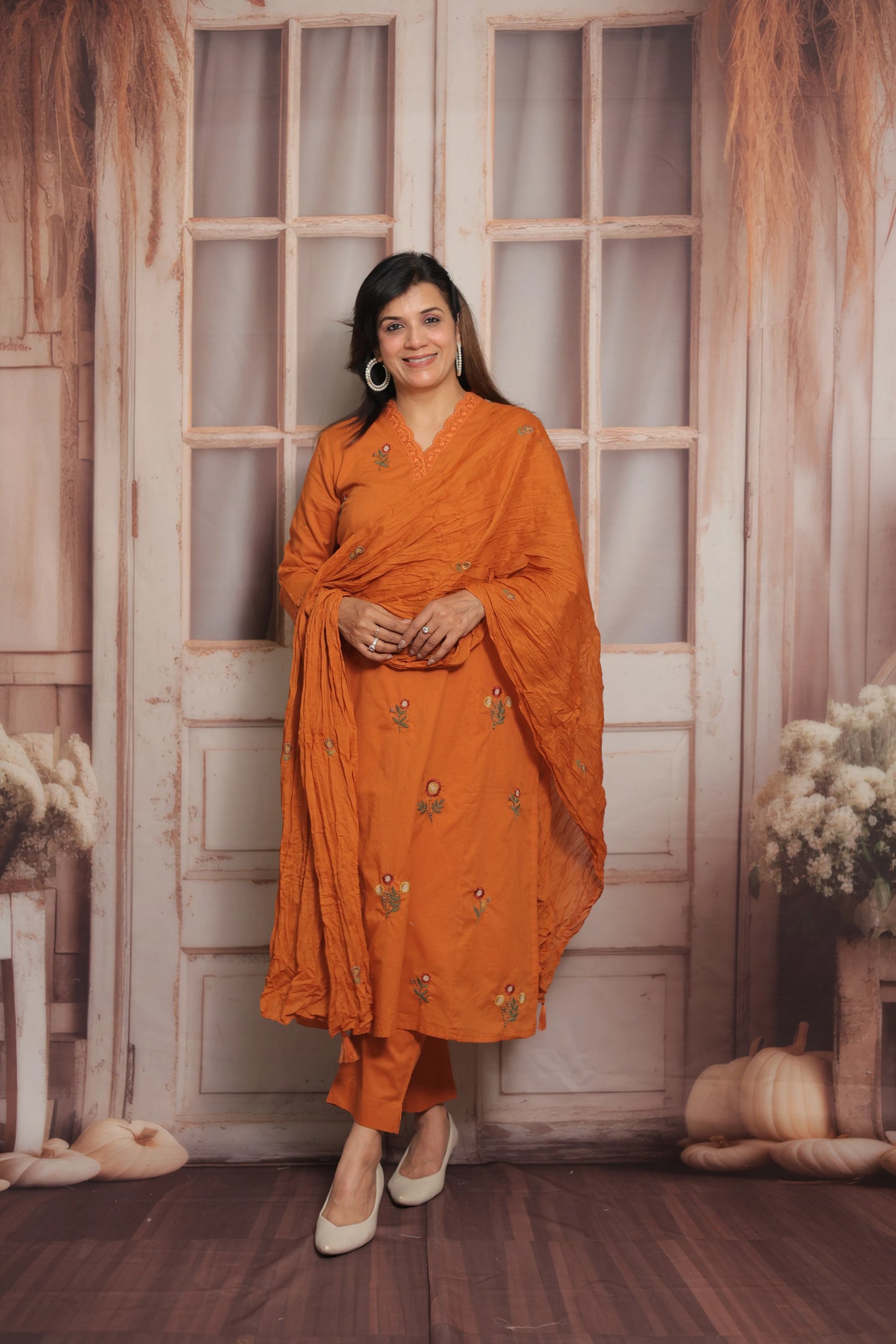 Tangerine Orange Kurta Dupatta Set | Mul Cotton