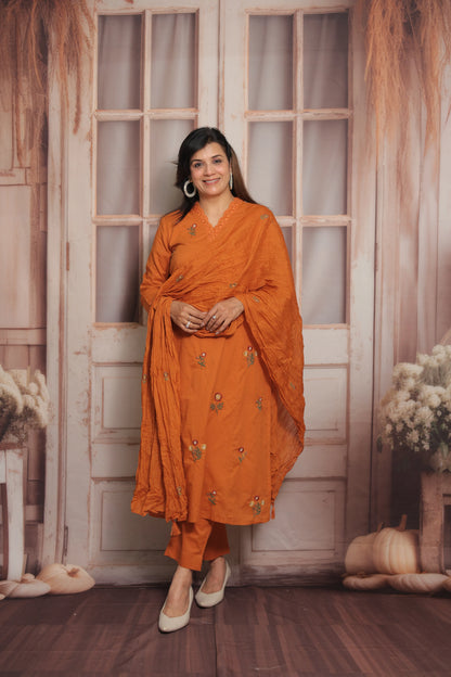 Tangerine Orange Kurta Dupatta Set | Mul Cotton
