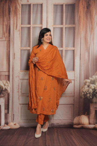 Tangerine Orange Kurta Dupatta Set | Mul Cotton