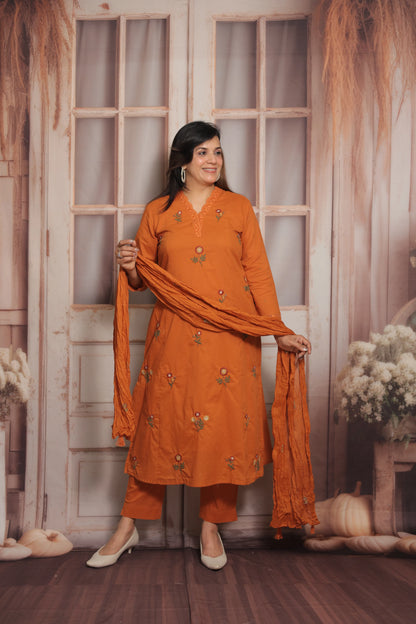 Tangerine Orange Kurta Dupatta Set | Mul Cotton