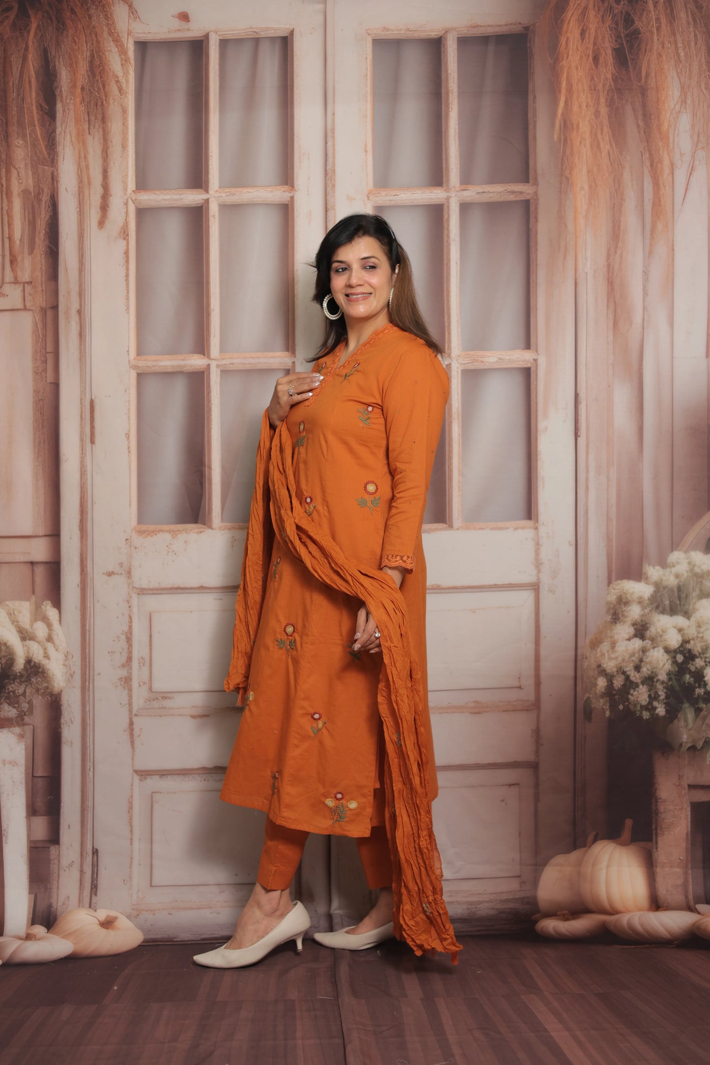 Tangerine Orange Kurta Dupatta Set | Mul Cotton