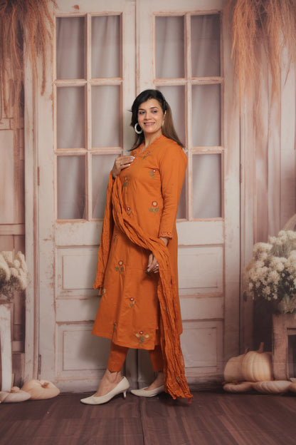 Tangerine Orange Kurta Dupatta Set | Mul Cotton