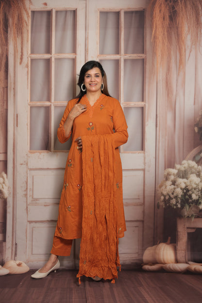 Tangerine Orange Kurta Dupatta Set | Mul Cotton
