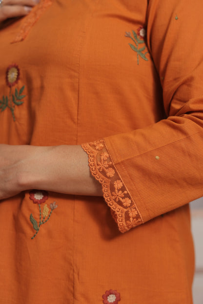 Tangerine Orange Kurta Dupatta Set | Mul Cotton