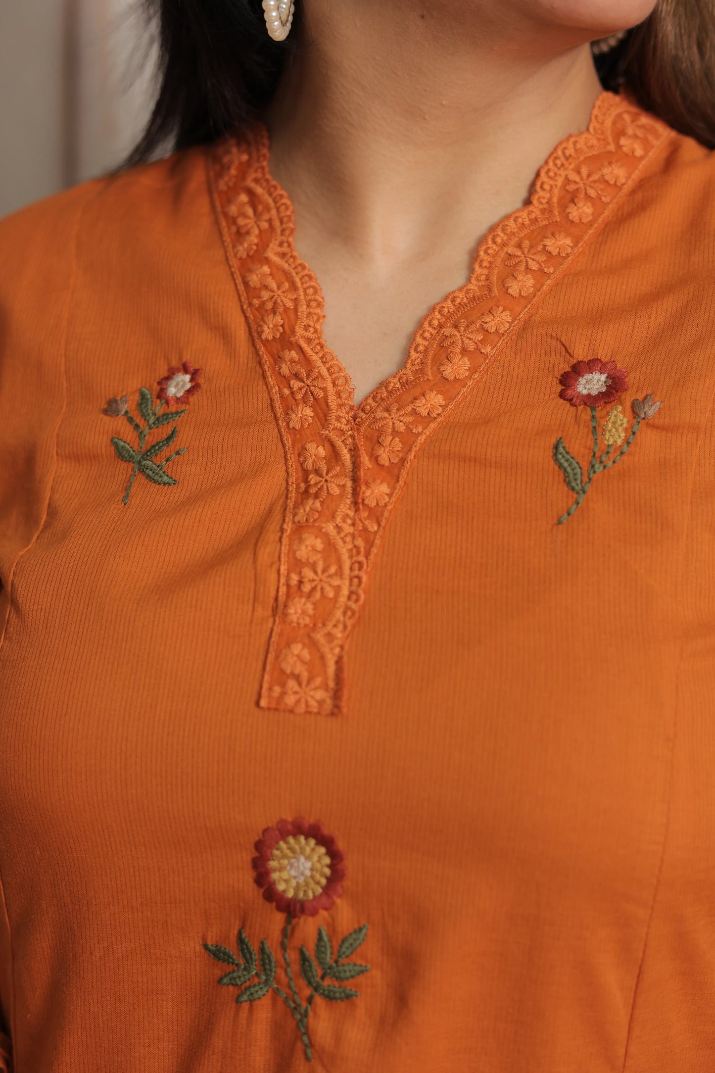 Tangerine Orange Kurta Dupatta Set | Mul Cotton