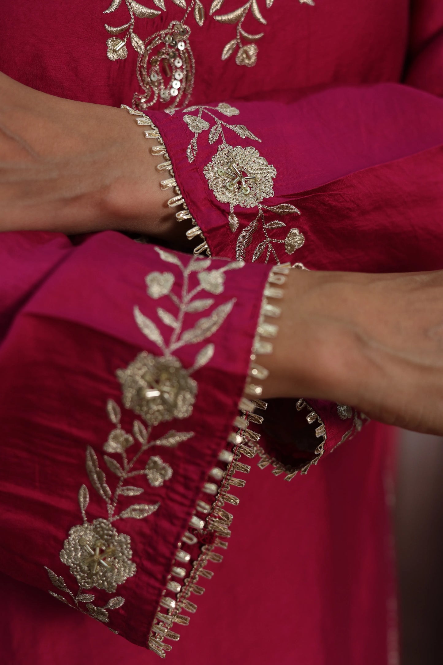 Magenta Pink Silk Kurta Dupatta Set | Zardozi & Sequin Embroidery Work