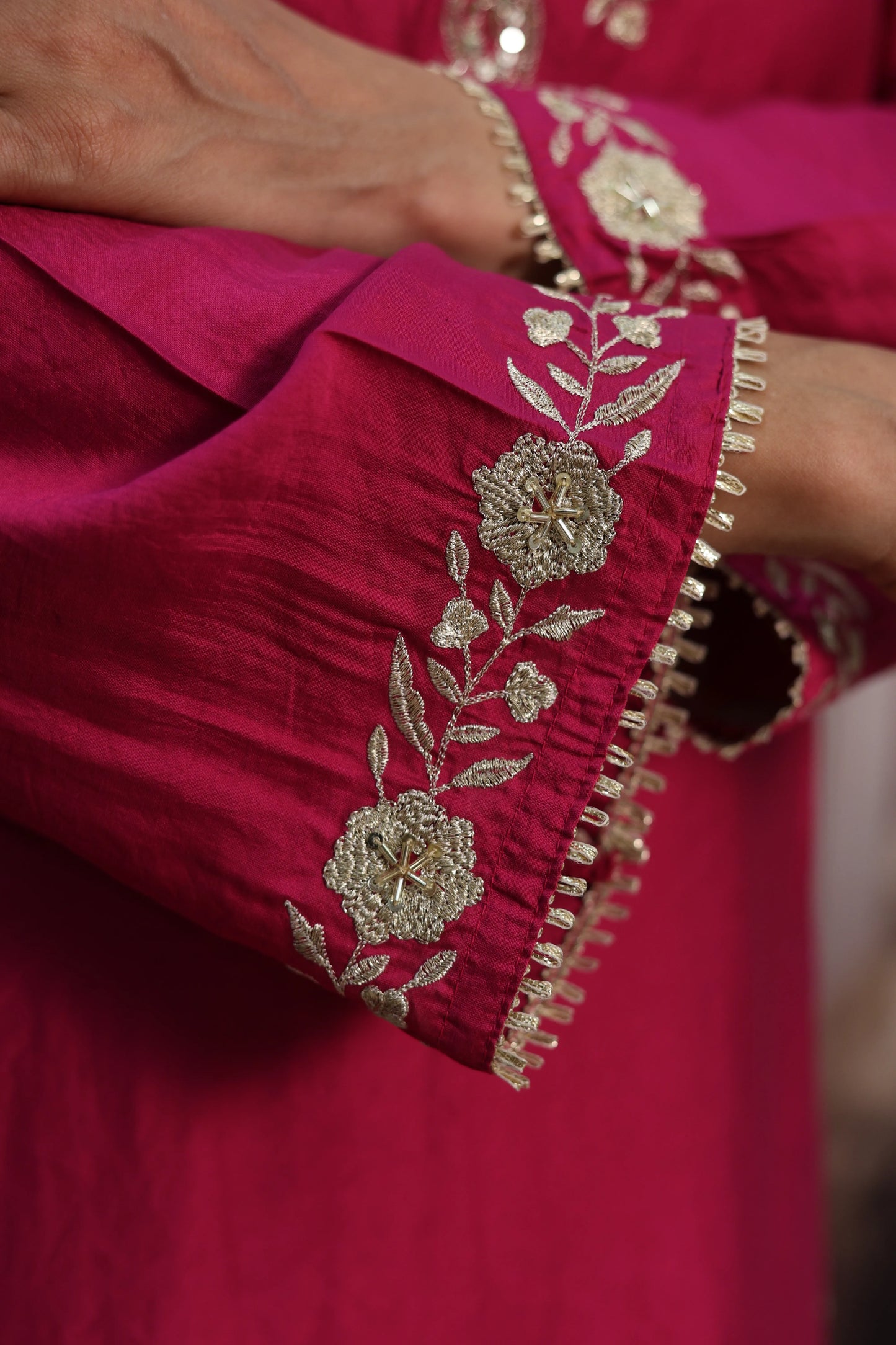 Magenta Pink Silk Kurta Dupatta Set | Zardozi & Sequin Embroidery Work