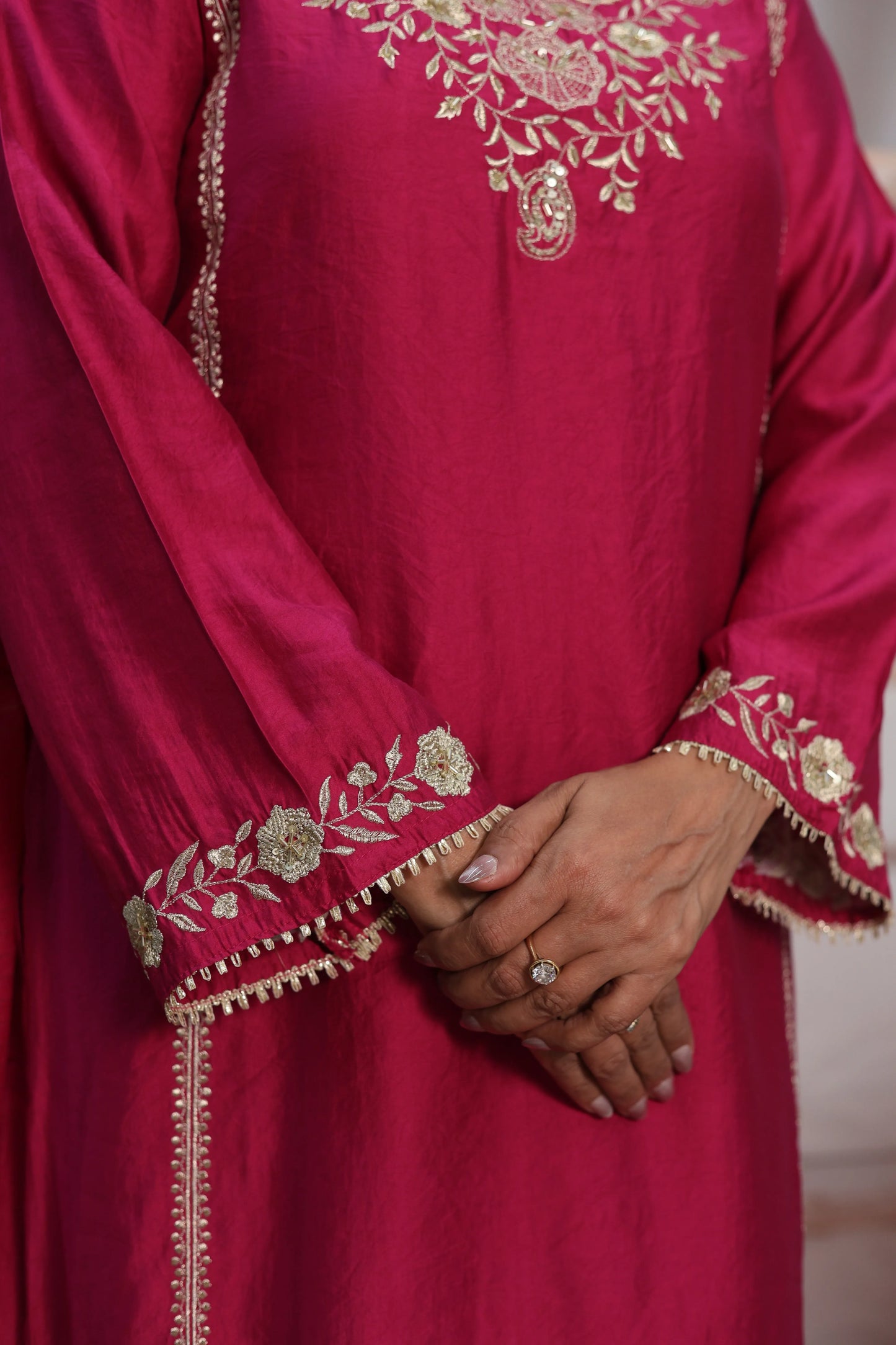 Magenta Pink Silk Kurta Dupatta Set | Zardozi & Sequin Embroidery Work