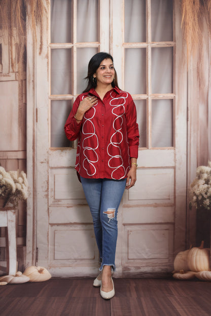 Reddish Maroon Muslin Up-Down Short Tunic Top