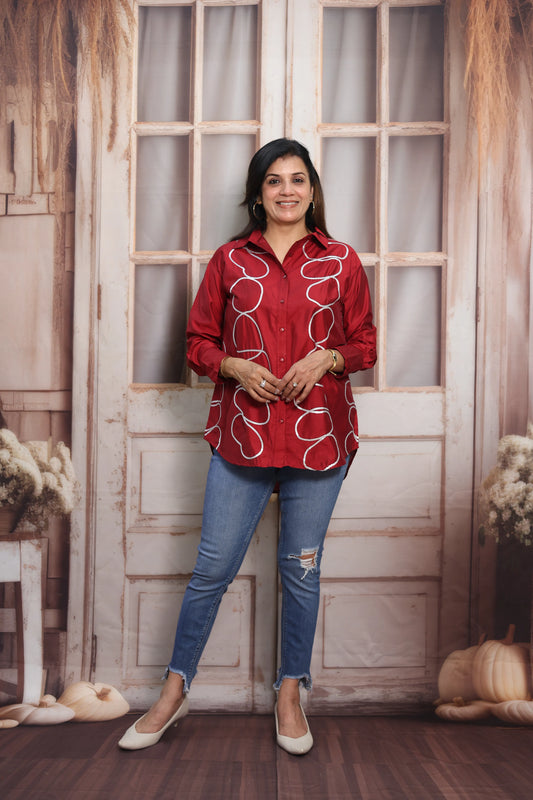 Reddish Maroon Muslin Up-Down Short Tunic Top