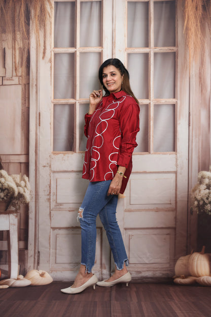 Reddish Maroon Muslin Up-Down Short Tunic Top