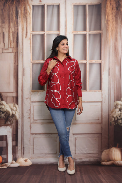 Reddish Maroon Muslin Up-Down Short Tunic Top