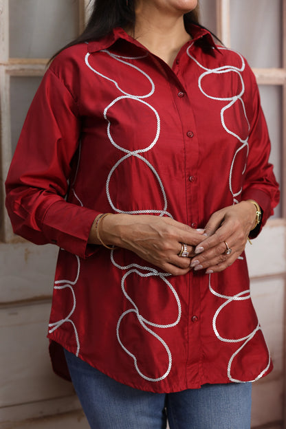 Reddish Maroon Muslin Up-Down Short Tunic Top