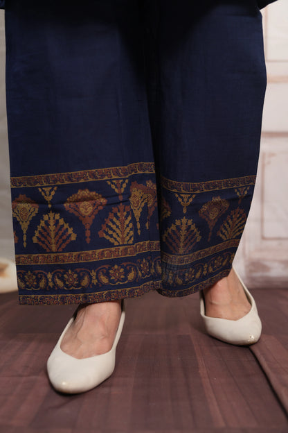 Navy Blue Cotton Co-ord Set (Plazo Set) | Hand Printed Design