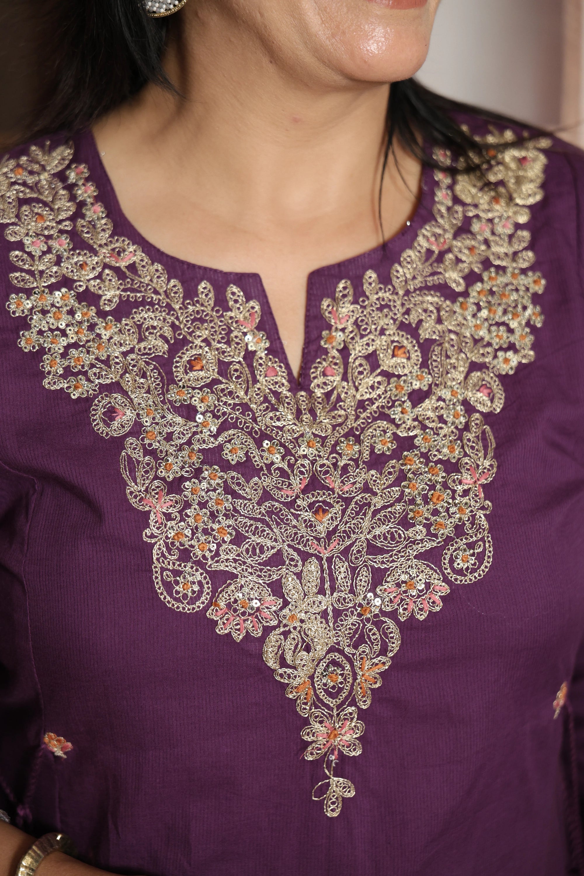 Royal Purple Kurta Dupatta Set | Soft Cotton | Sequins & Thread Embroidery