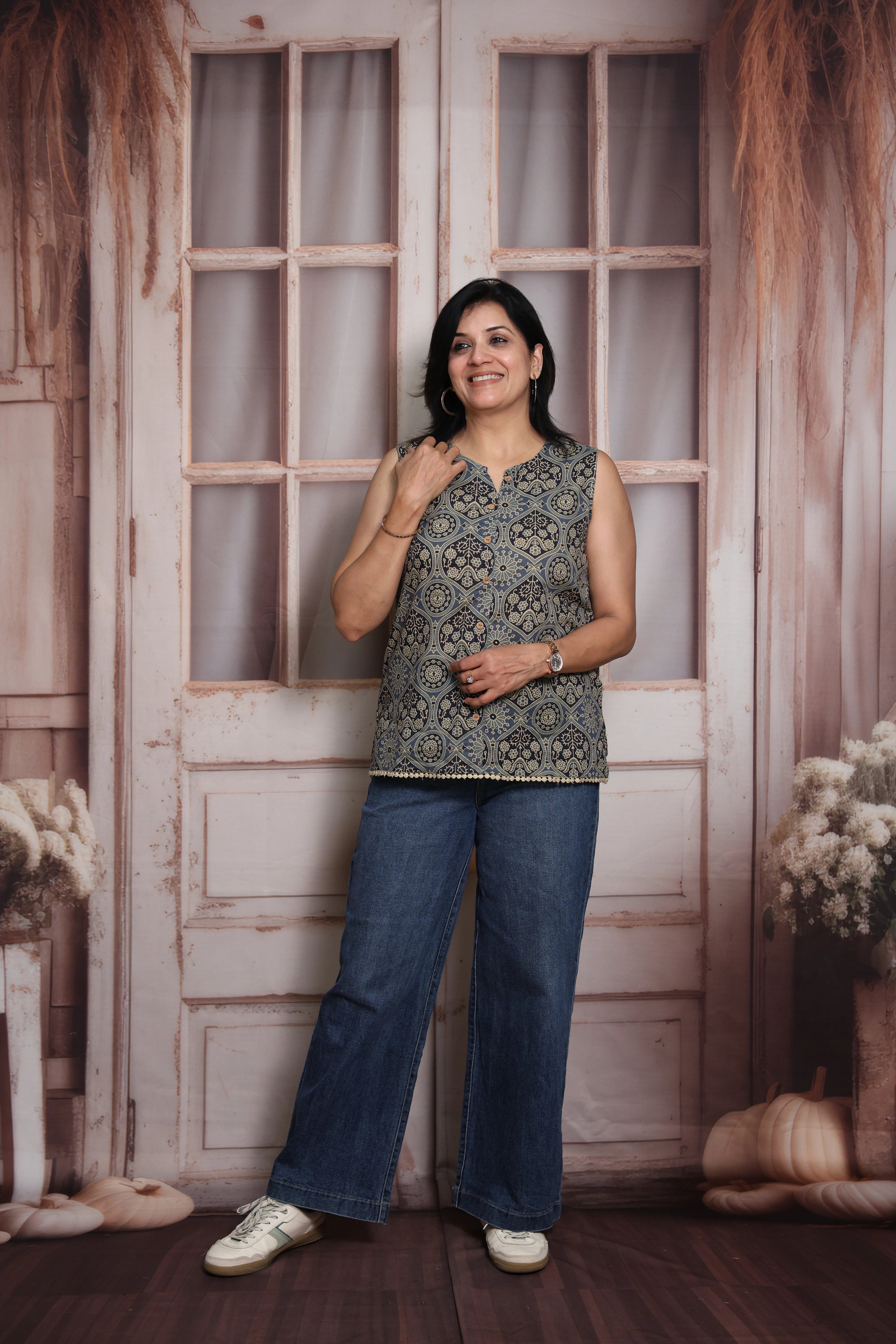 Ajrakh Printed Sleeveless Short Top | Soft Cotton | Traditional Ajrakh Print