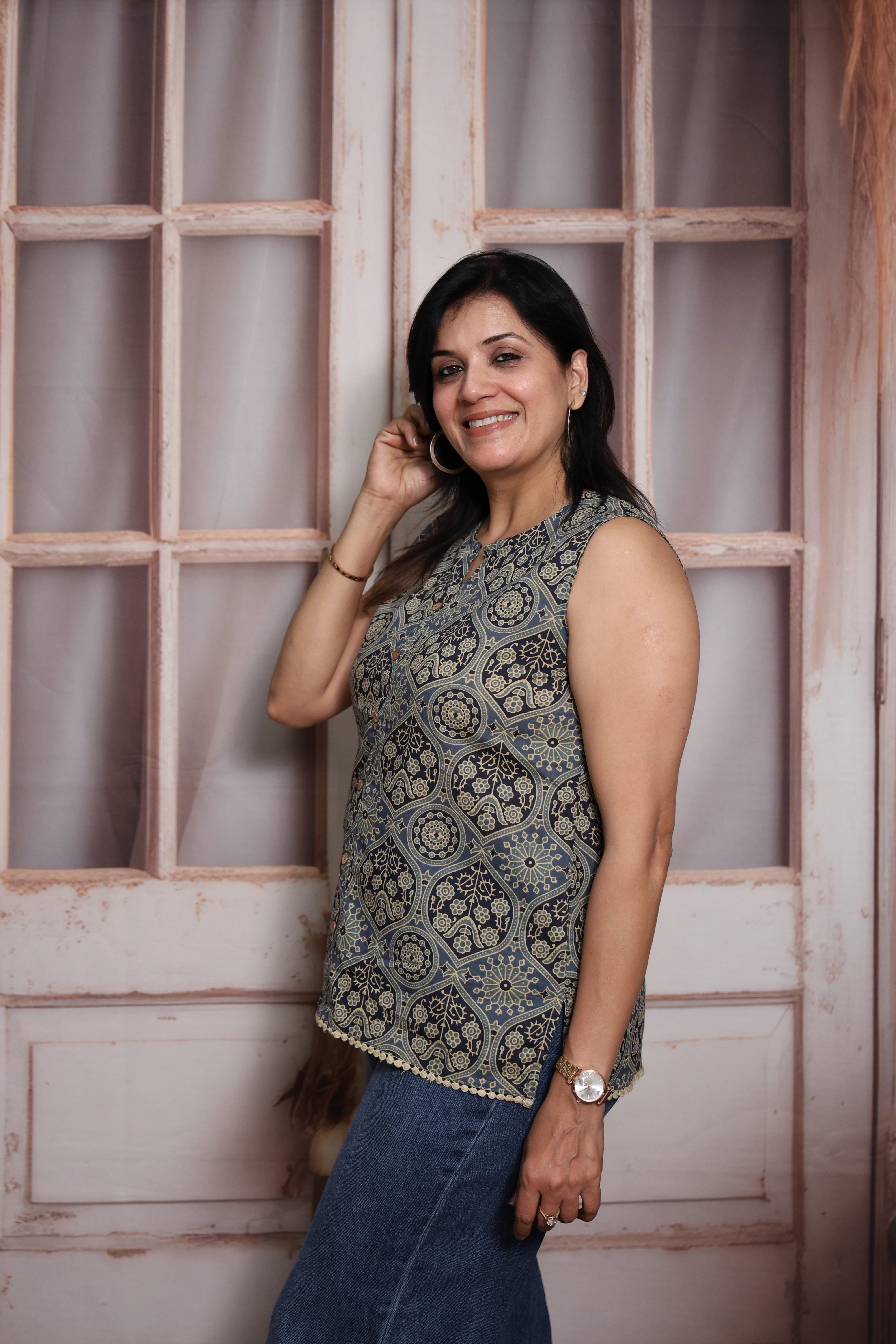 Ajrakh Printed Sleeveless Short Top | Soft Cotton | Traditional Ajrakh Print