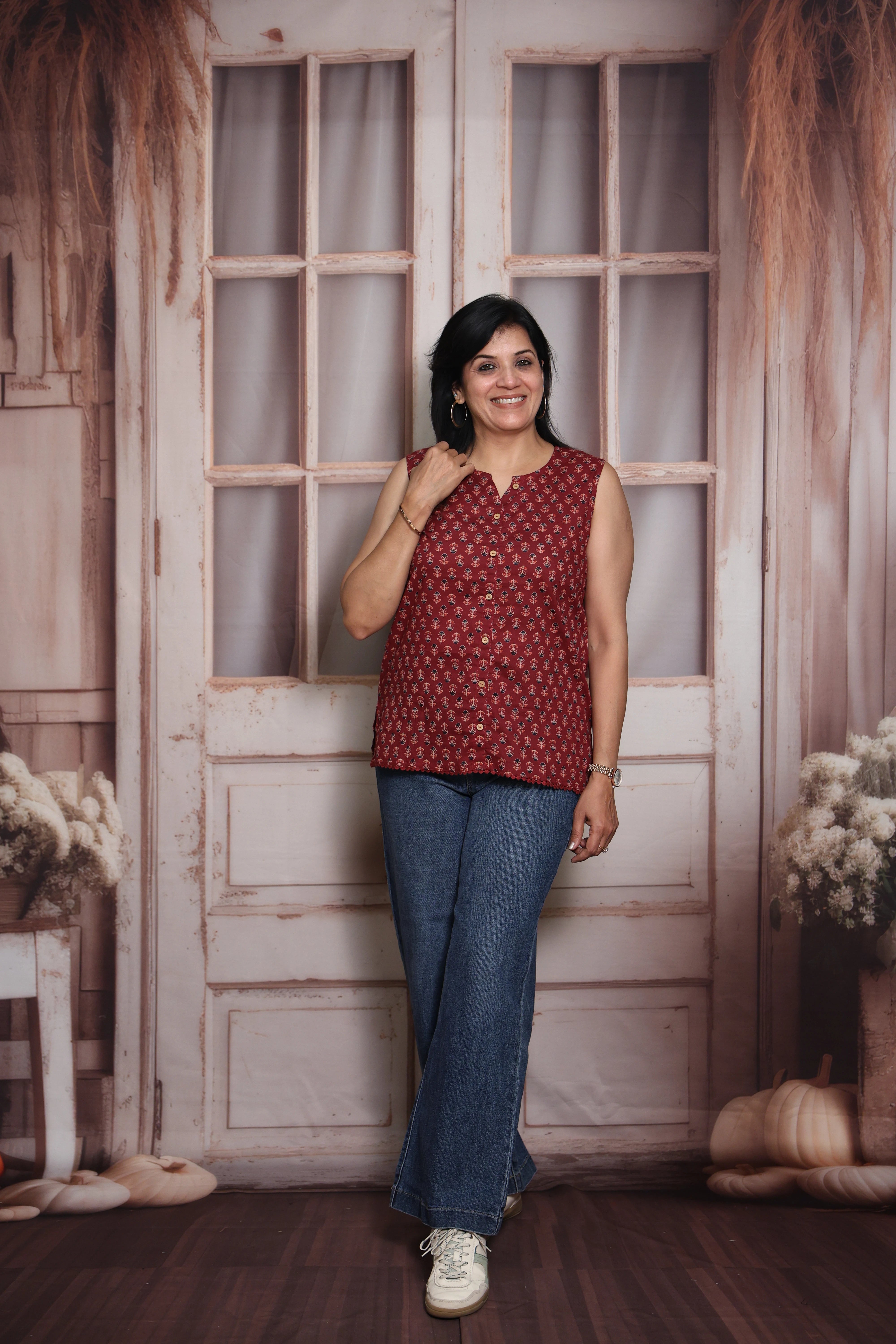 Ajrakh Printed Sleeveless Short Top | Soft Cotton | Traditional Ajrakh Print