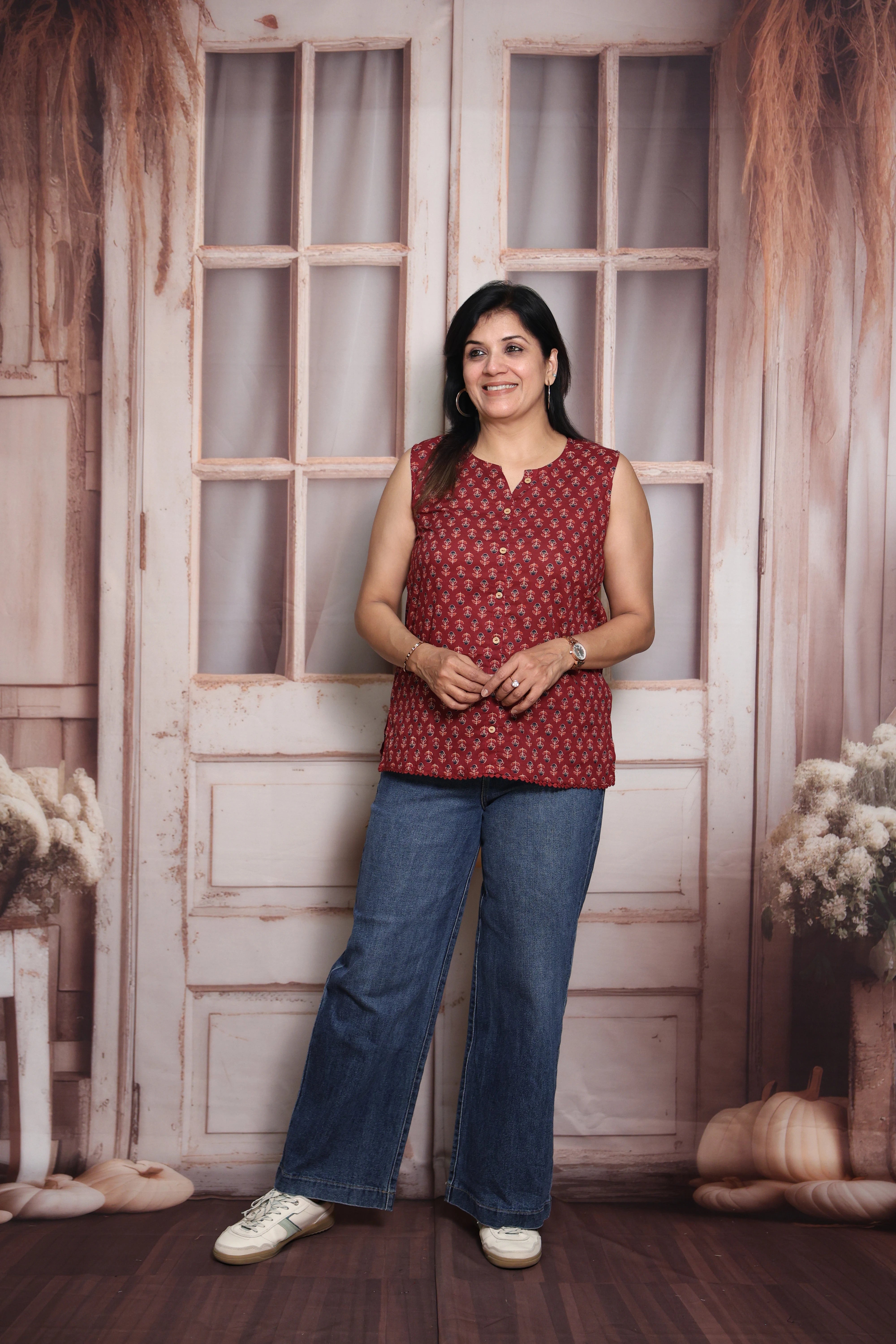 Ajrakh Printed Sleeveless Short Top | Soft Cotton | Traditional Ajrakh Print