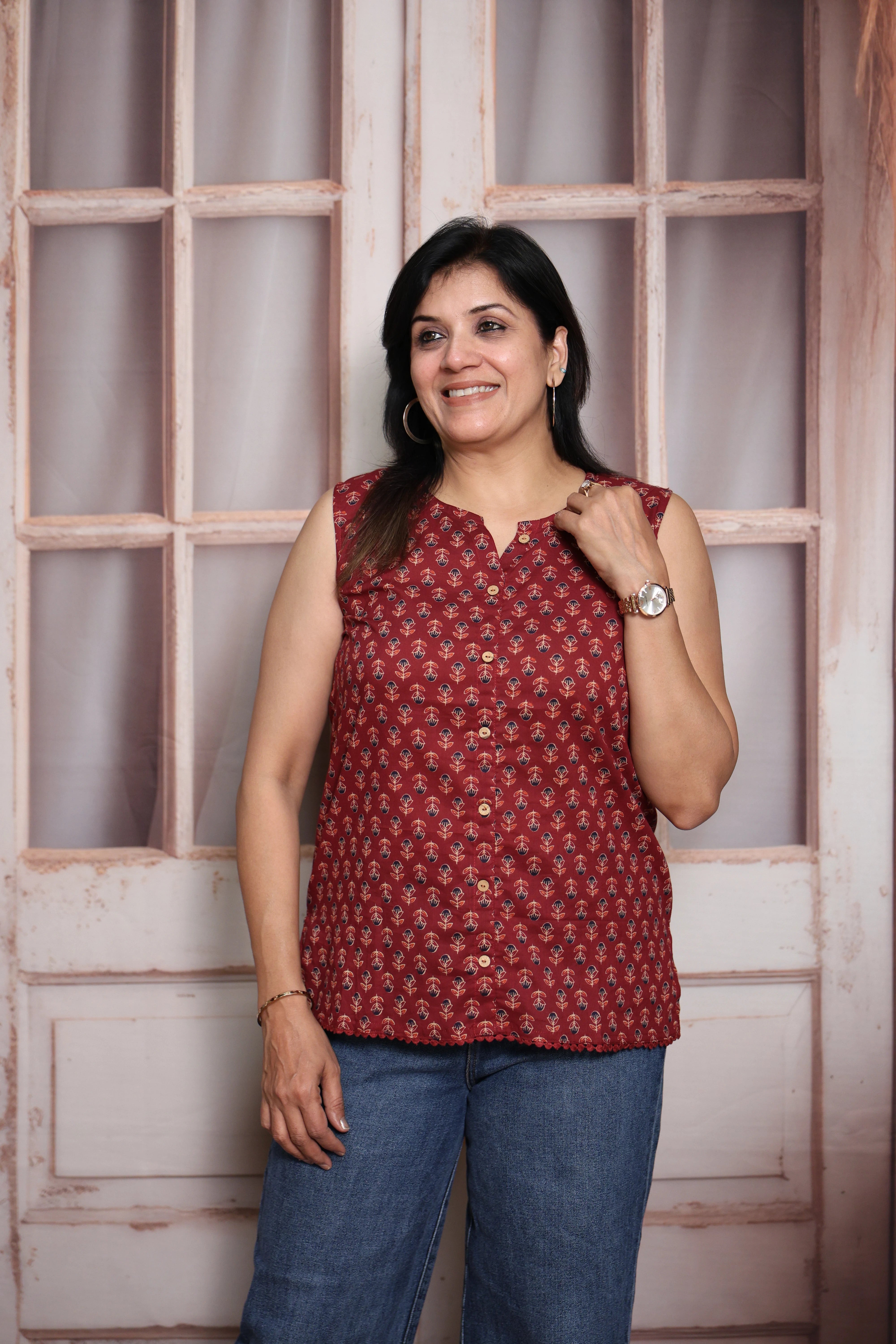 Ajrakh Printed Sleeveless Short Top | Soft Cotton | Traditional Ajrakh Print