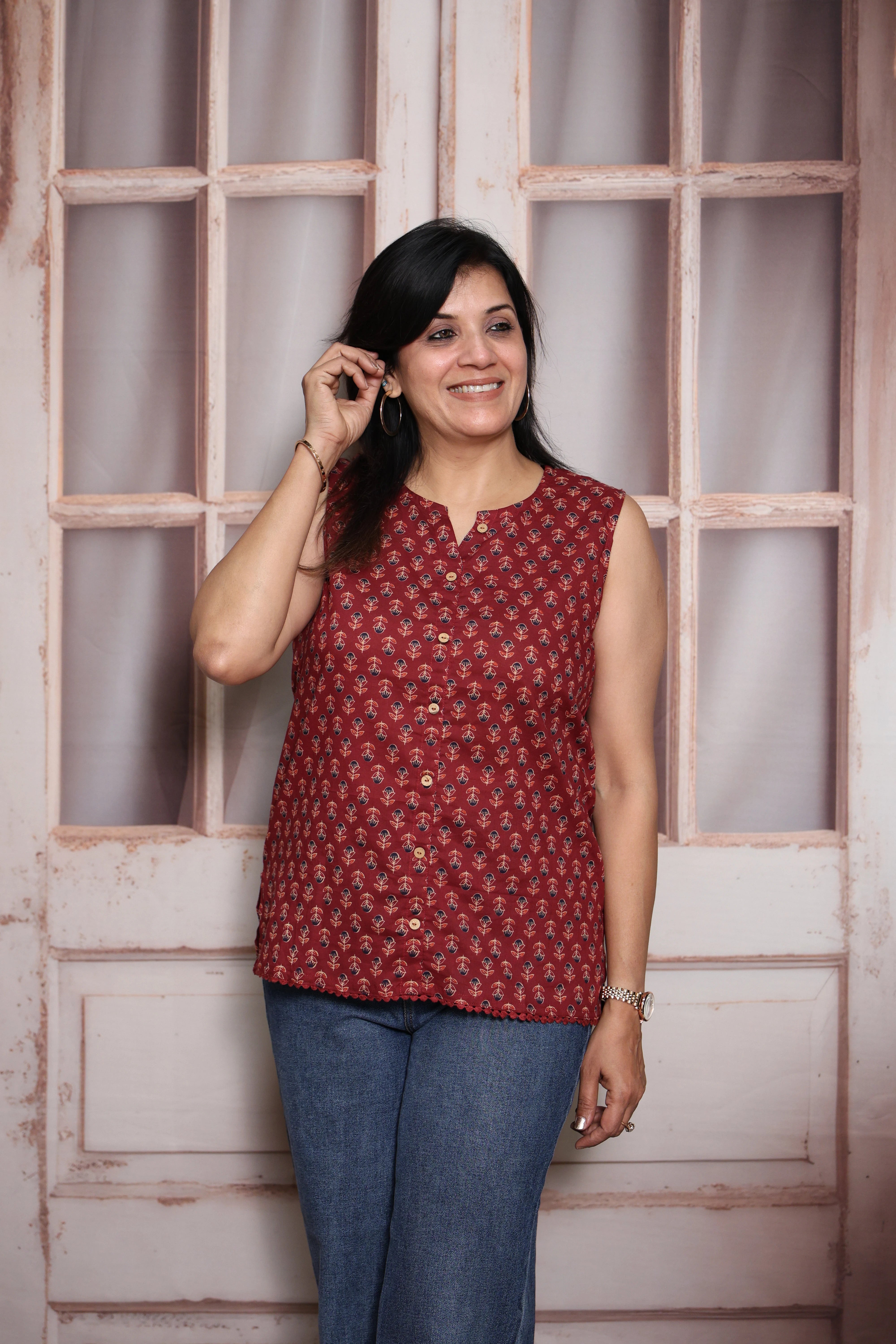 Ajrakh Printed Sleeveless Short Top | Soft Cotton | Traditional Ajrakh Print