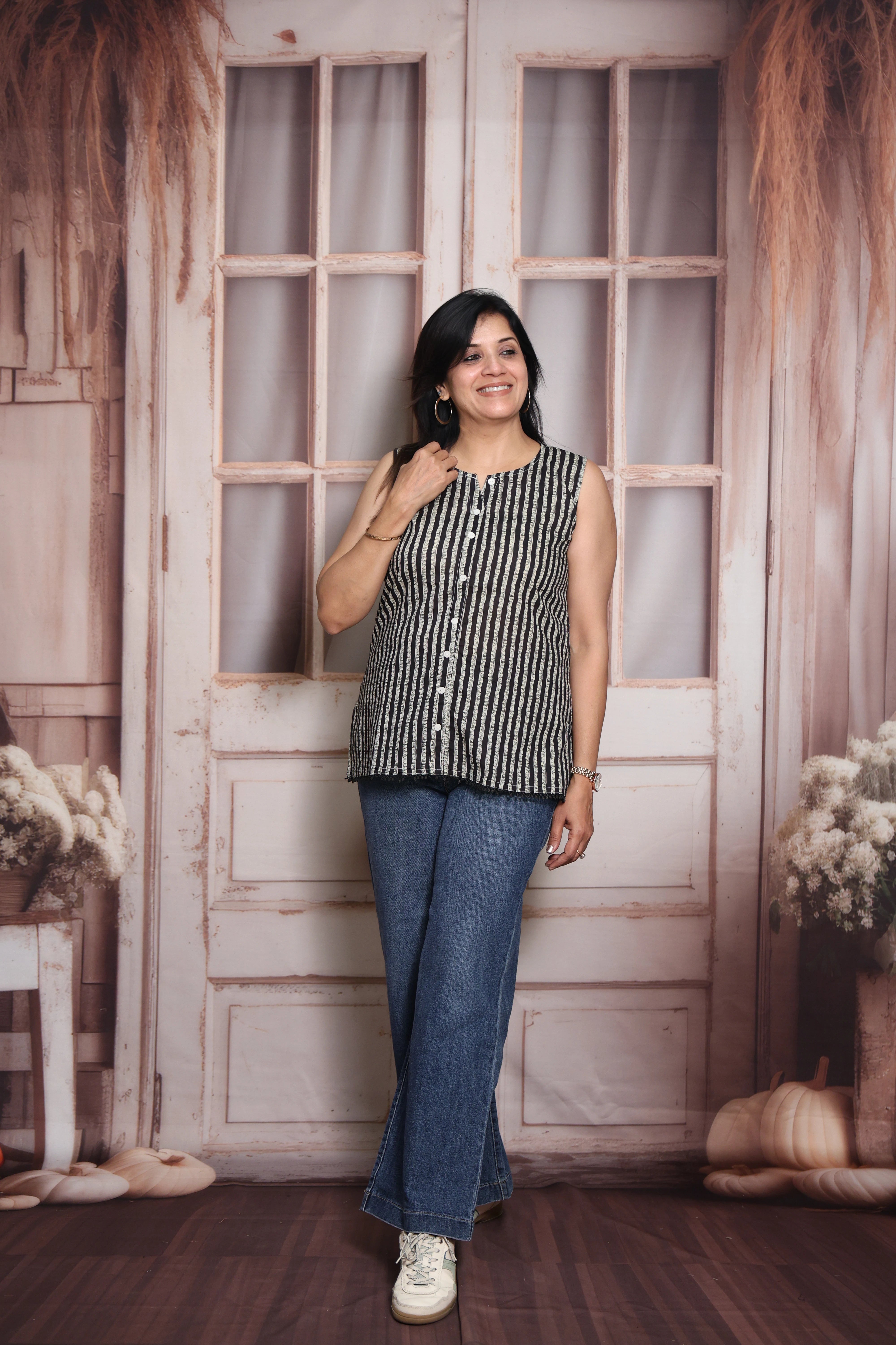 Stripe Printed Sleeveless Short Top | Soft Cotton | Classic Stripes