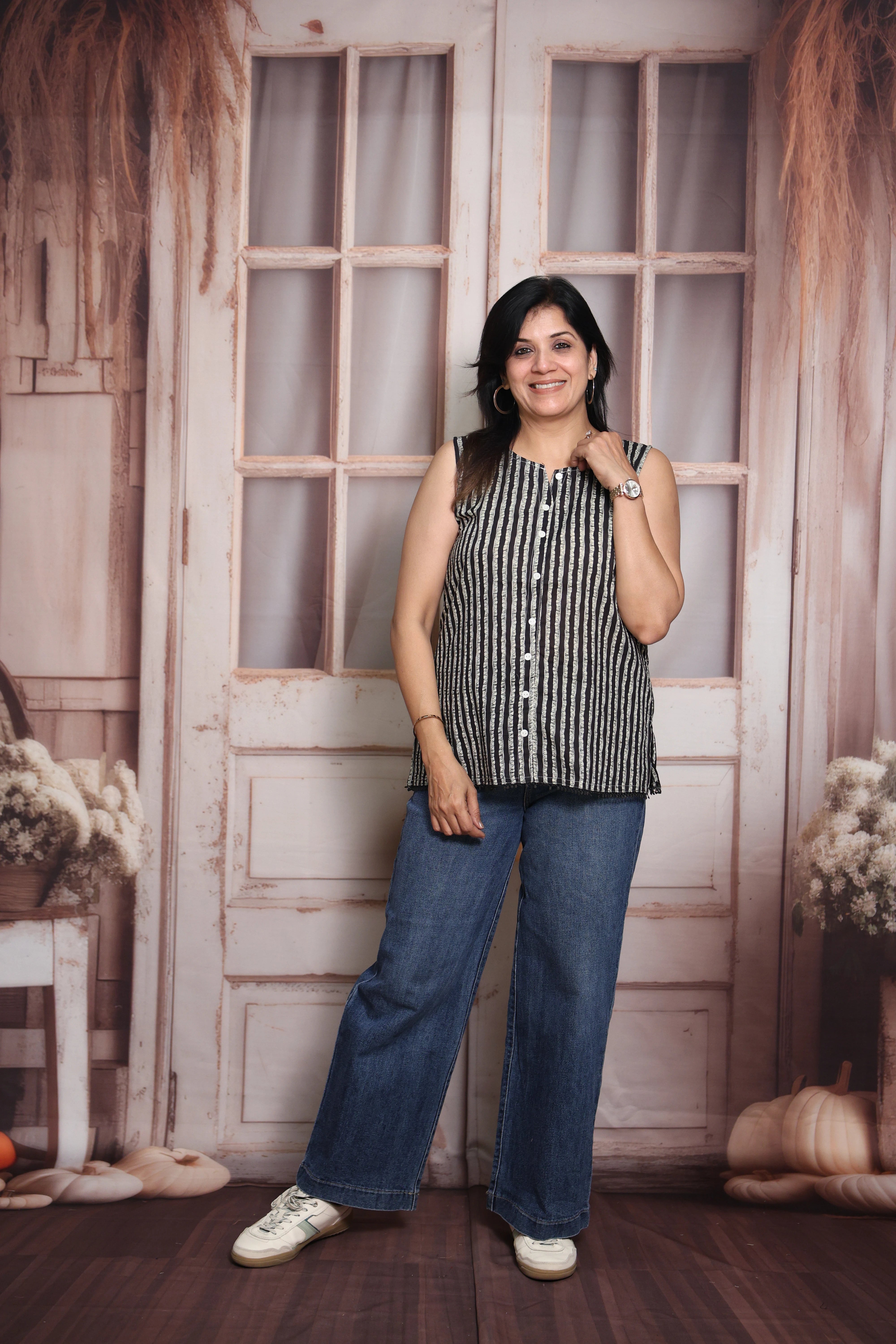 Stripe Printed Sleeveless Short Top | Soft Cotton | Classic Stripes