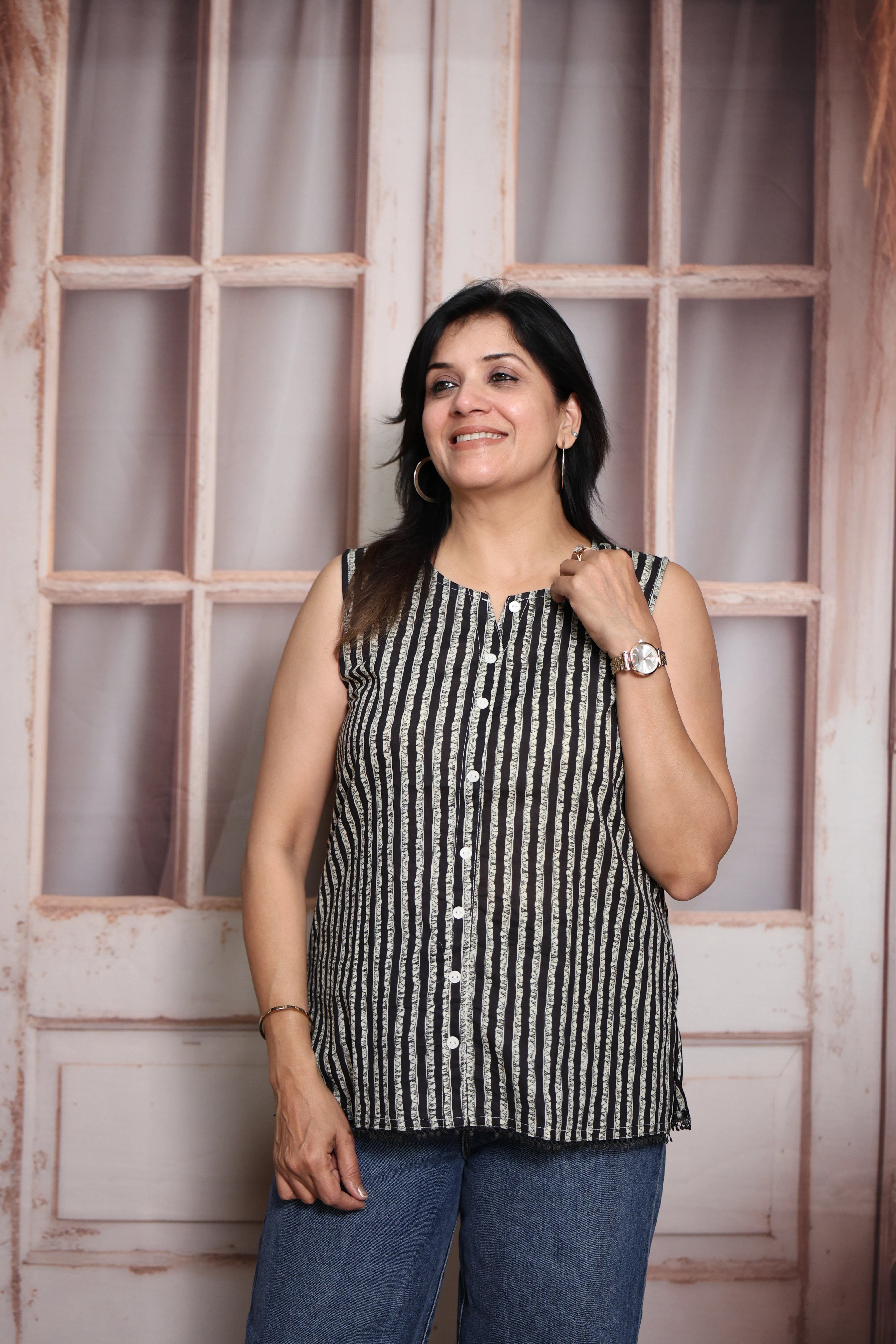 Stripe Printed Sleeveless Short Top | Soft Cotton | Classic Stripes