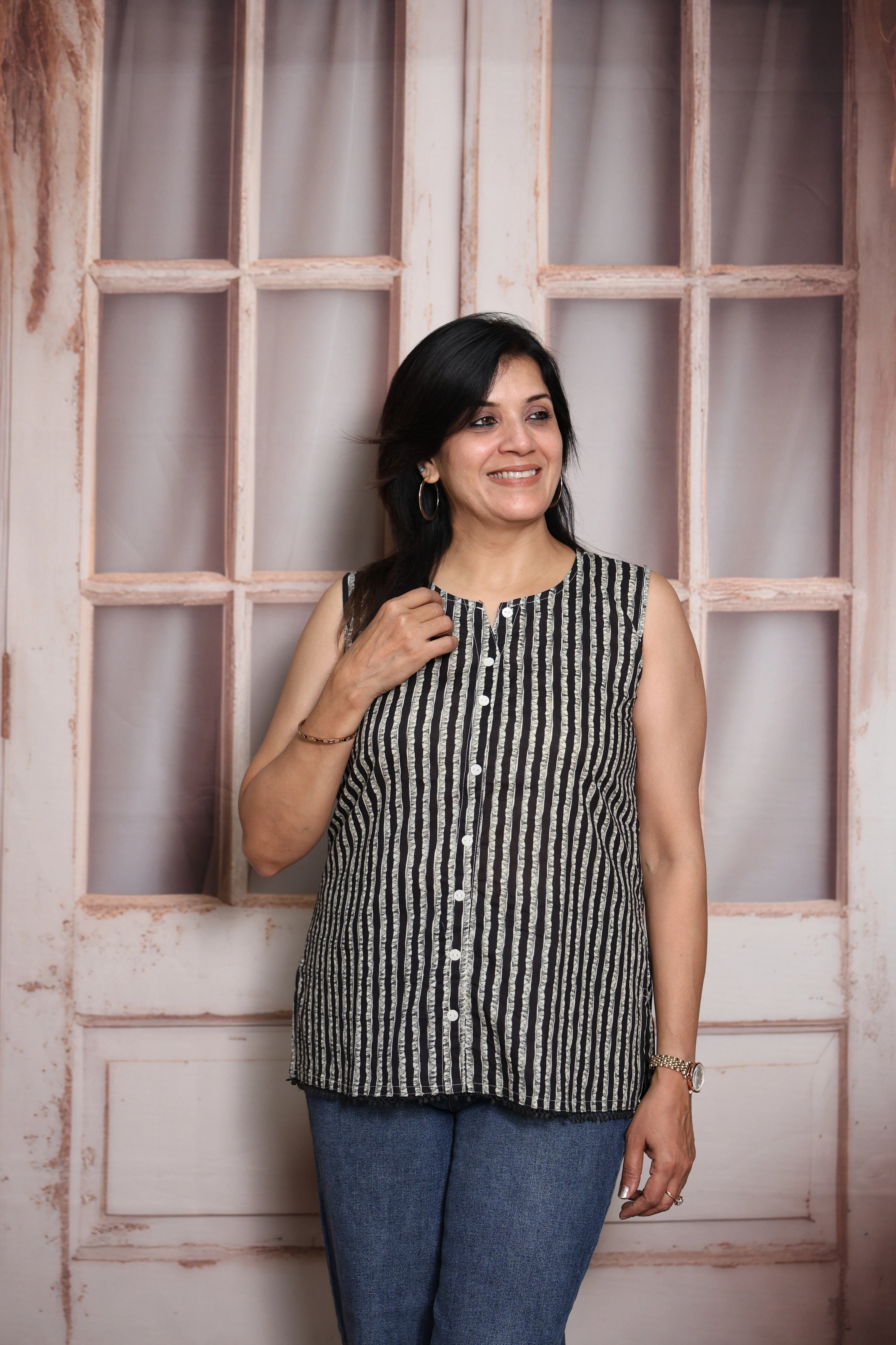 Stripe Printed Sleeveless Short Top | Soft Cotton | Classic Stripes