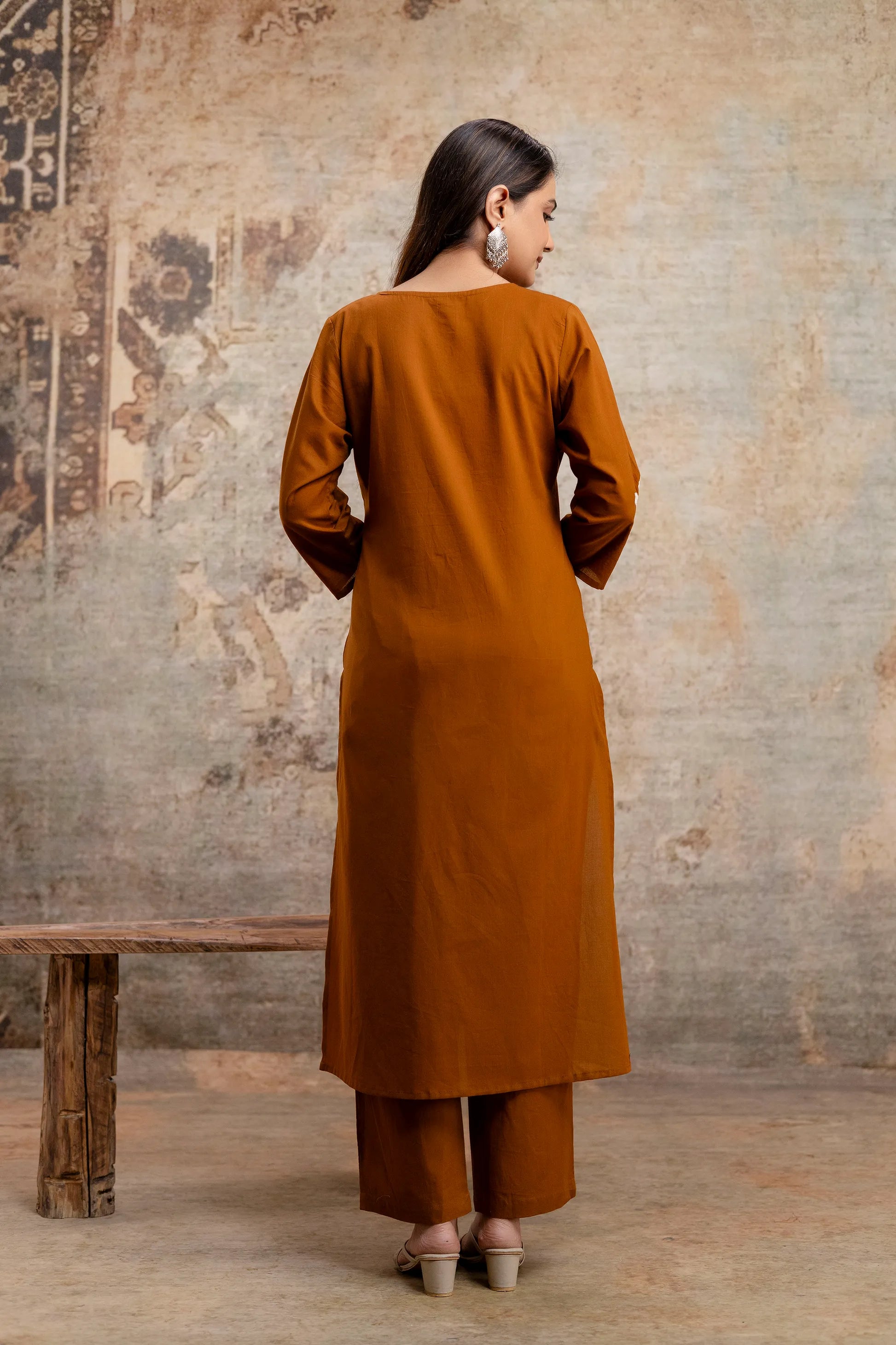 Sepia Brown Kurti Pant Kota Doria Dupatta Set | Soft Cotton