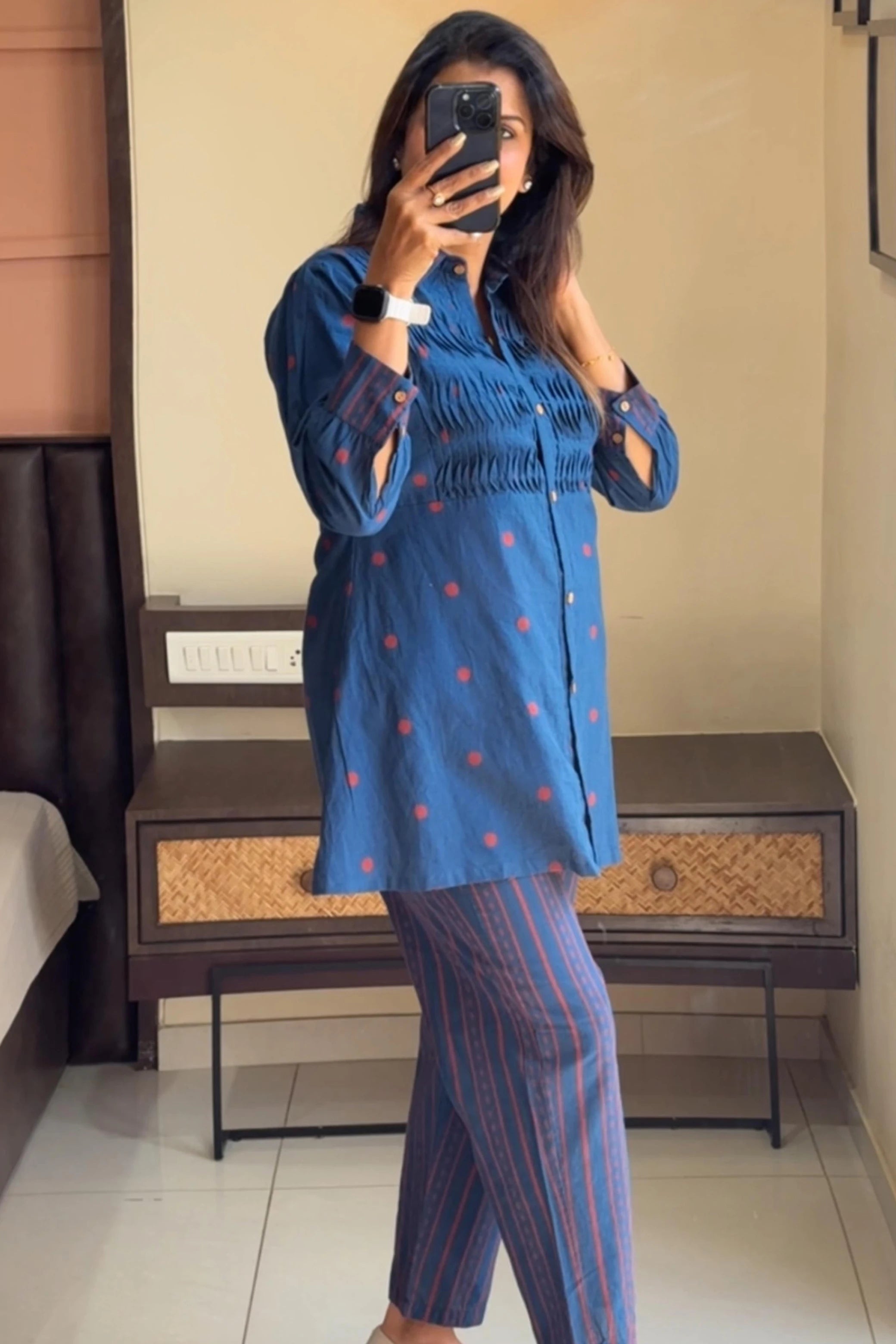 Blue Shirt Style Cotton Co-ord Set | Casual Chic