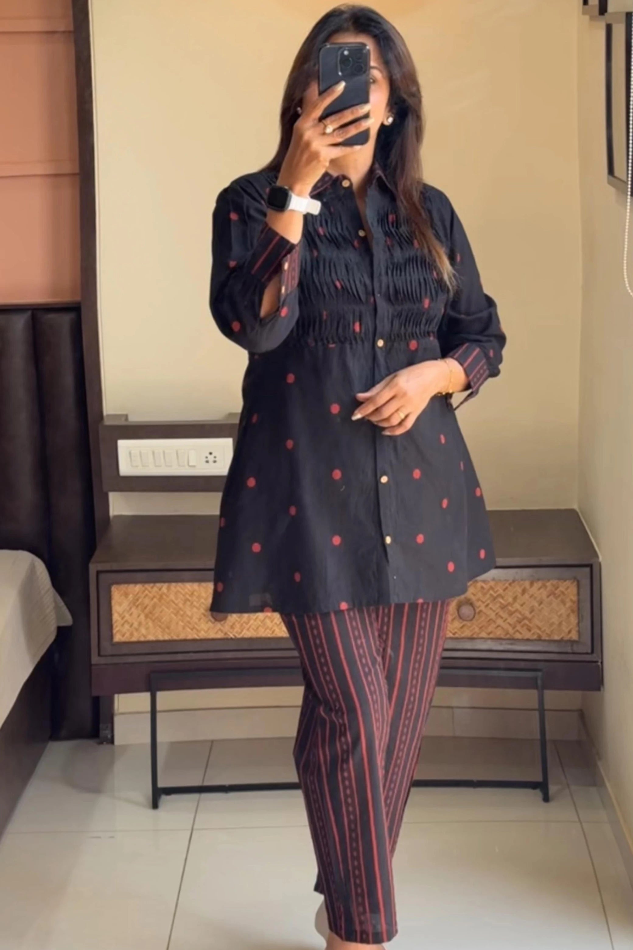 Black Shirt Style Cotton Co-ord Set | Classic & Comfortable