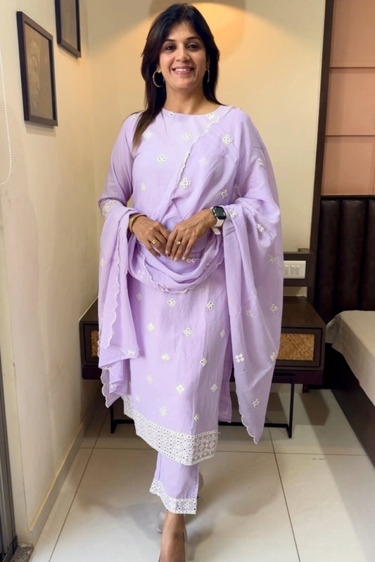 Mul Cotton Lilac Dupatta Set | Lightweight & Elegant