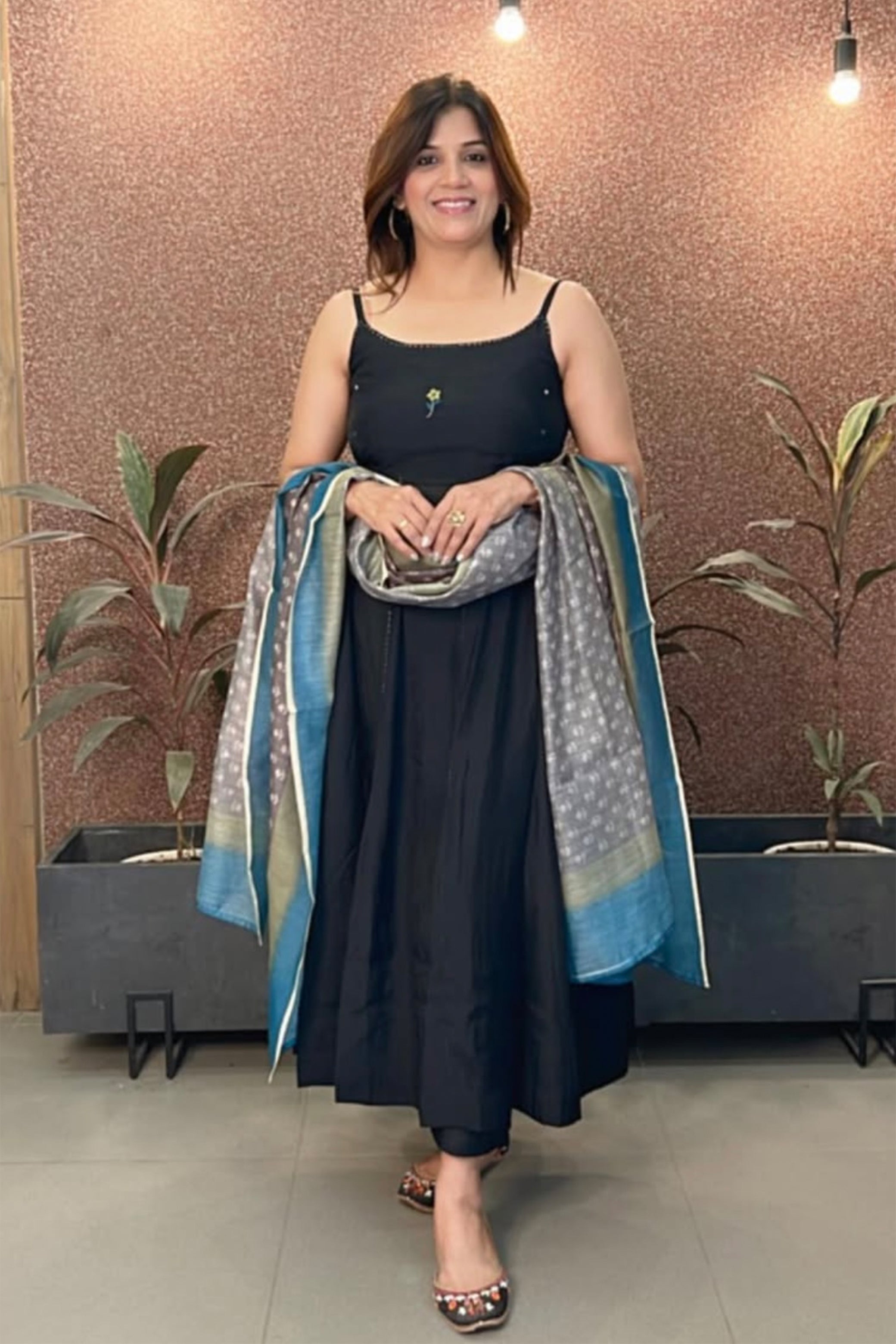 Spaghetti Anarkali with Organza Dupatta – Muslin Silk Elegance for Women