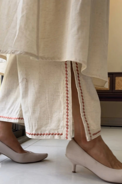 Off White Designer Kurta Pant Set | Elegant Flex Cotton Ensemble