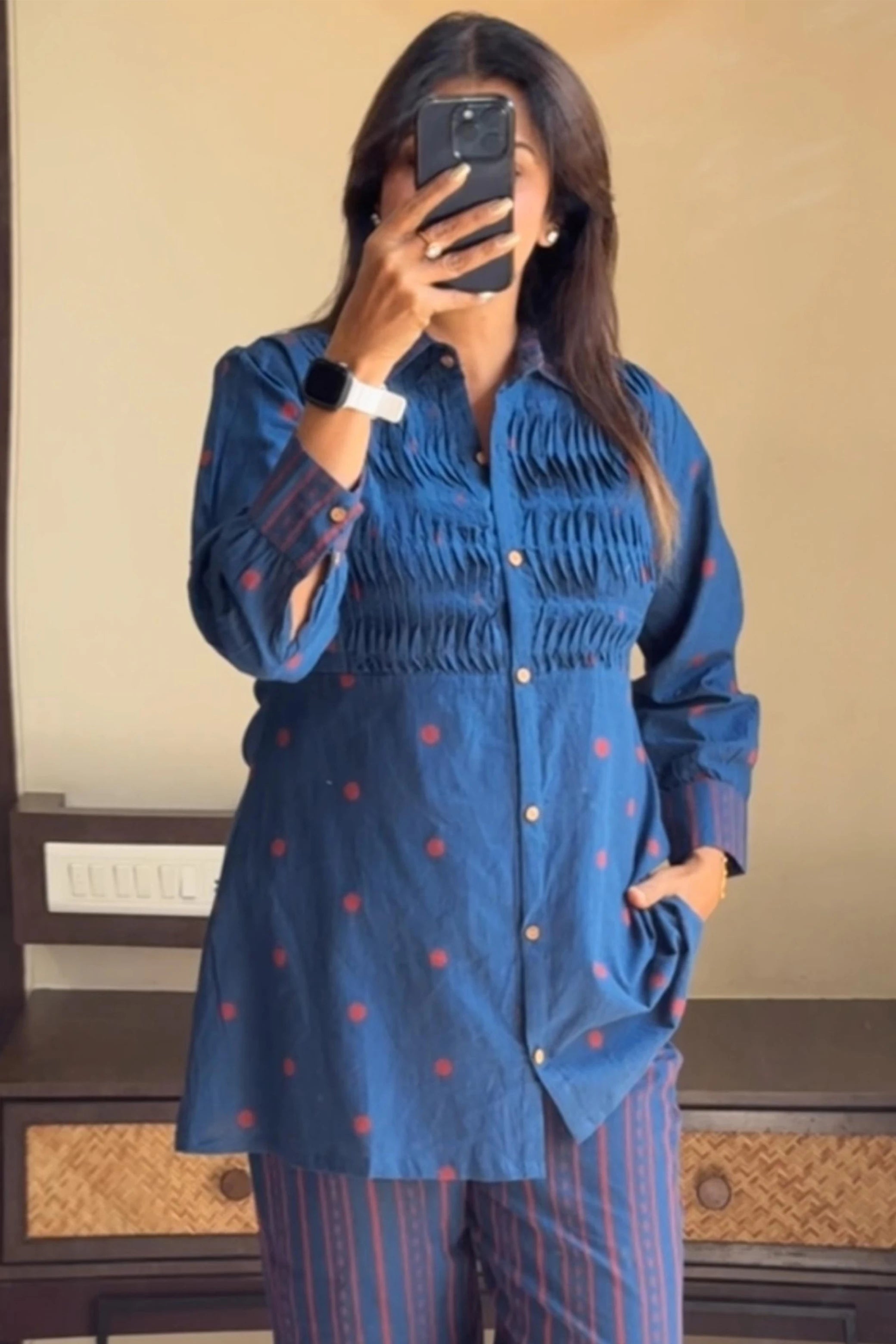 Blue Shirt Style Cotton Co-ord Set | Casual Chic