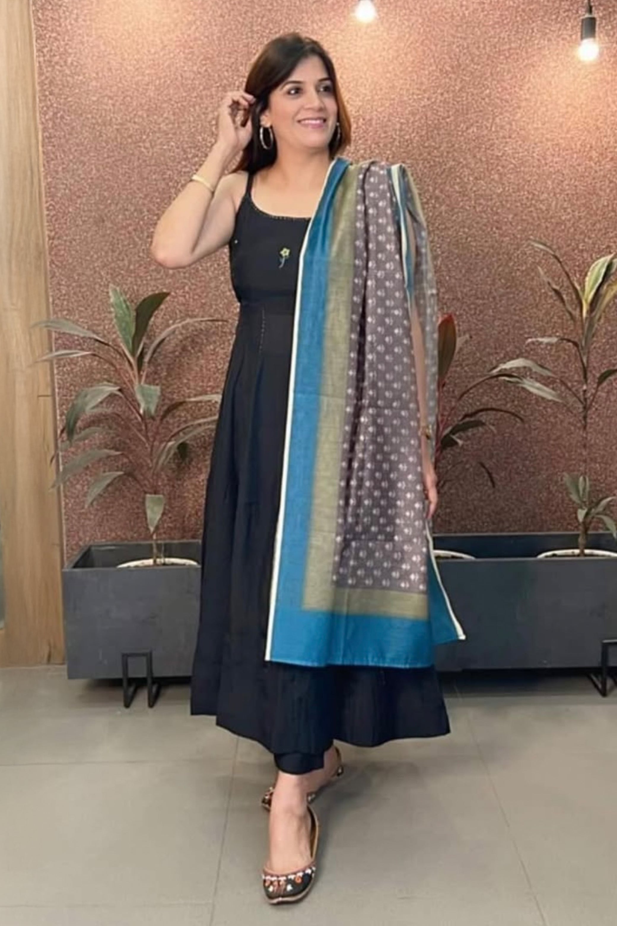 Spaghetti Anarkali with Organza Dupatta – Muslin Silk Elegance for Women