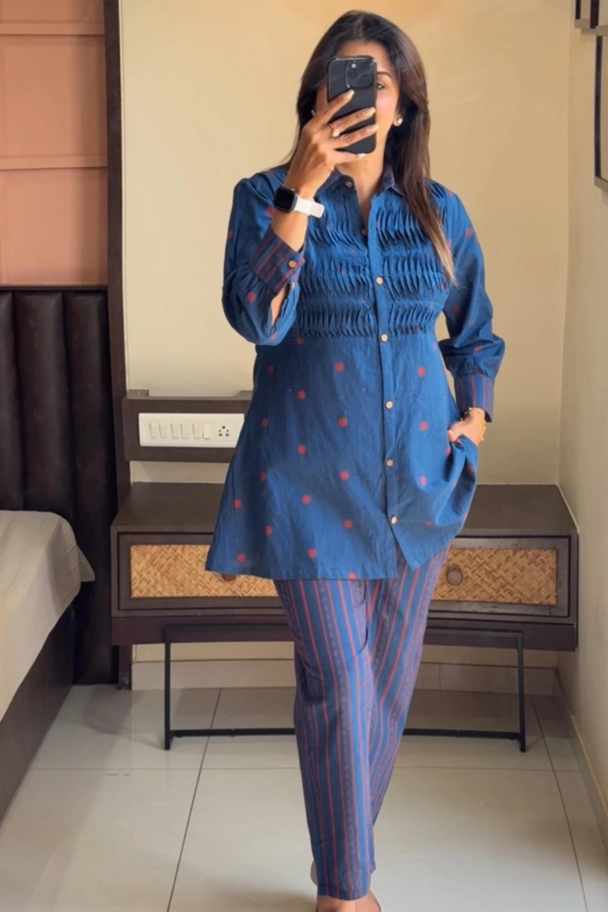 Blue Shirt Style Cotton Co-ord Set | Casual Chic
