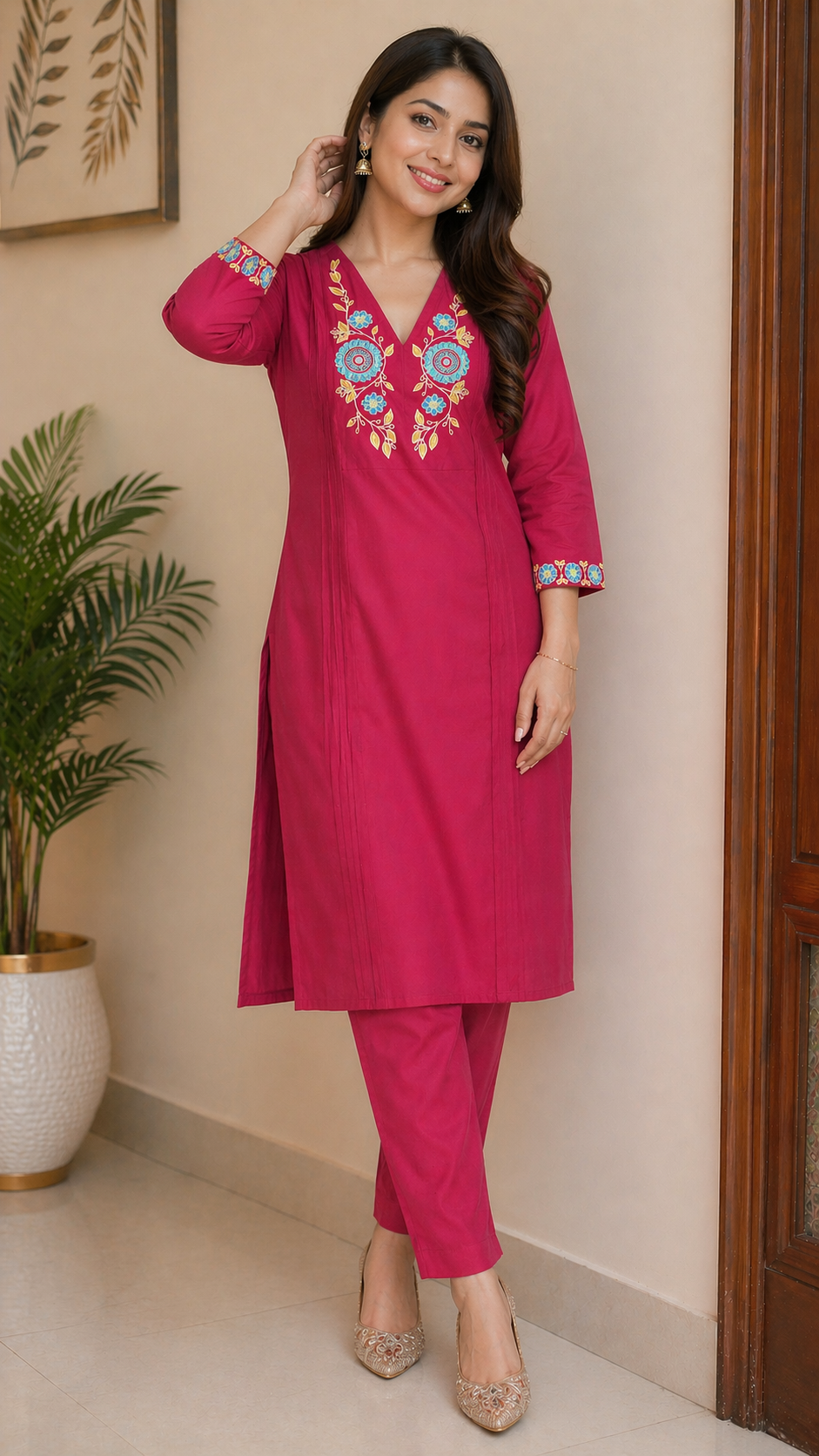 Pinkish Red Kurti Pant Set