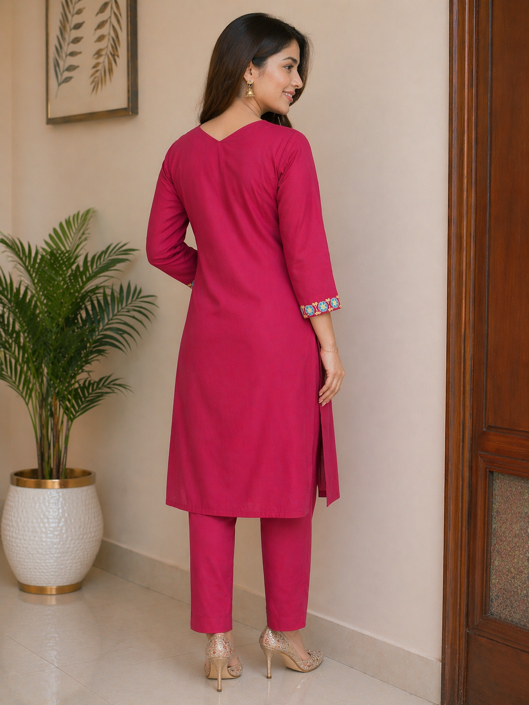 Pinkish Red Kurti Pant Set