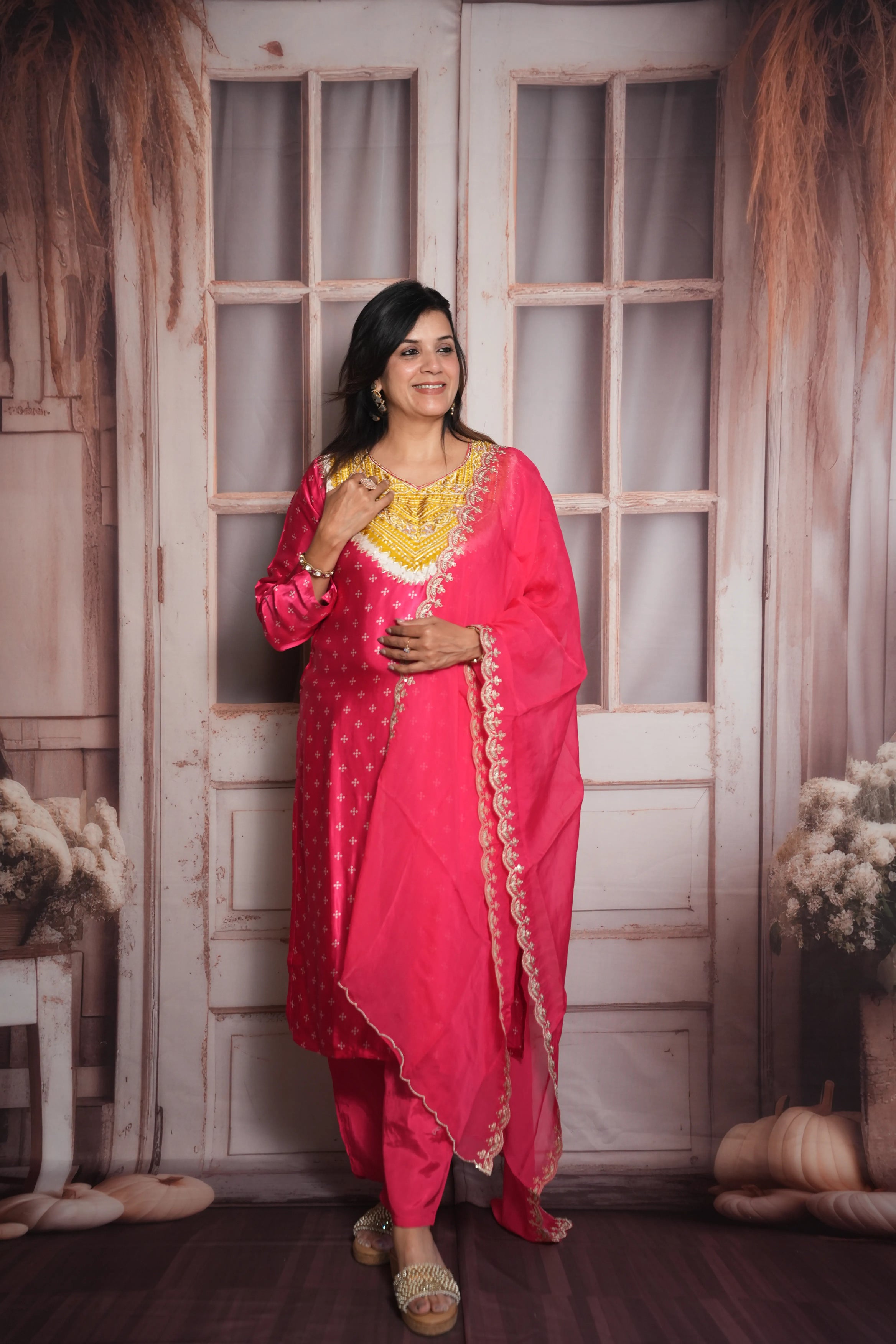 Rani Bandhej Print Kurta Dupatta Set | Gaji Silk