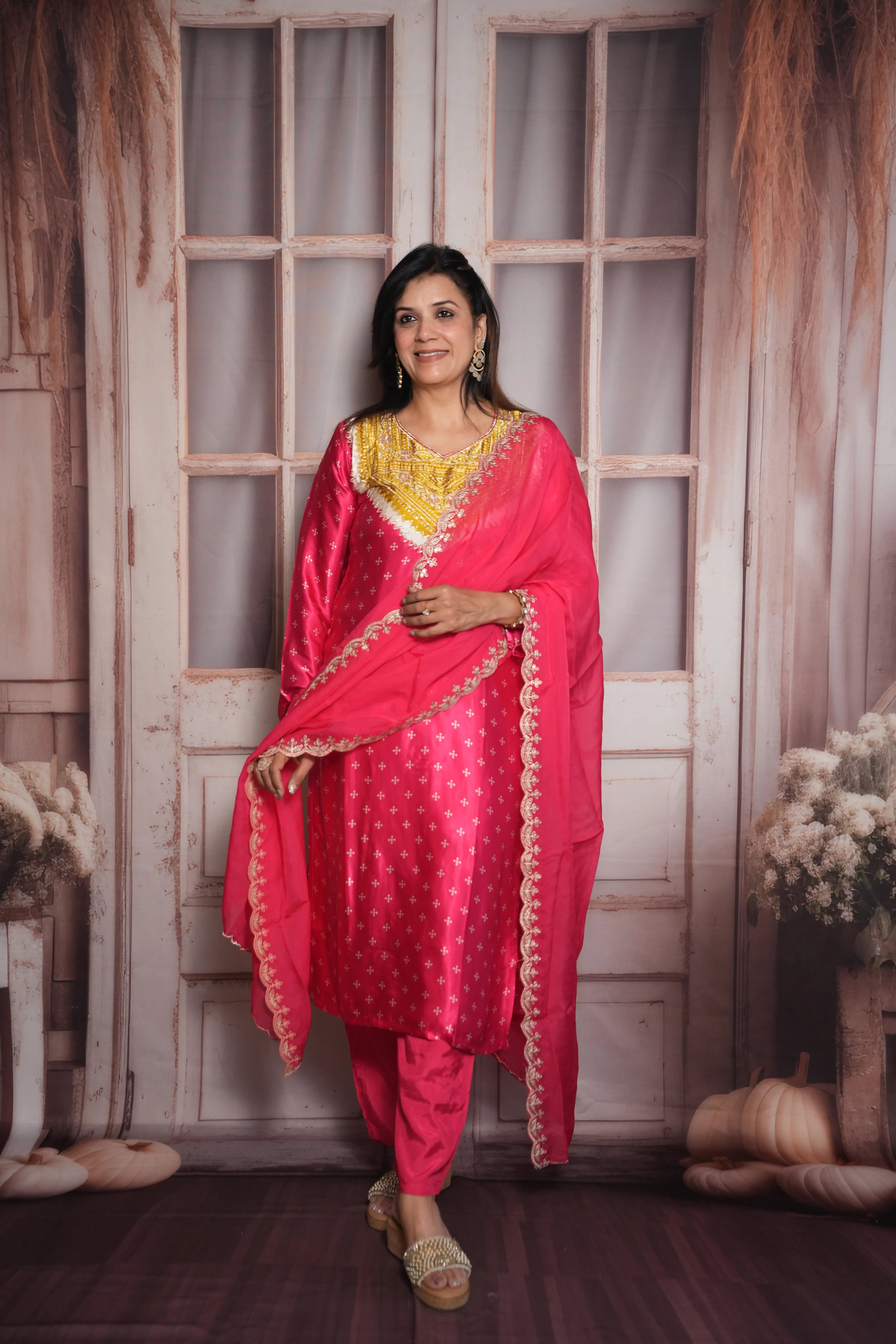 Rani Bandhej Print Kurta Dupatta Set | Gaji Silk