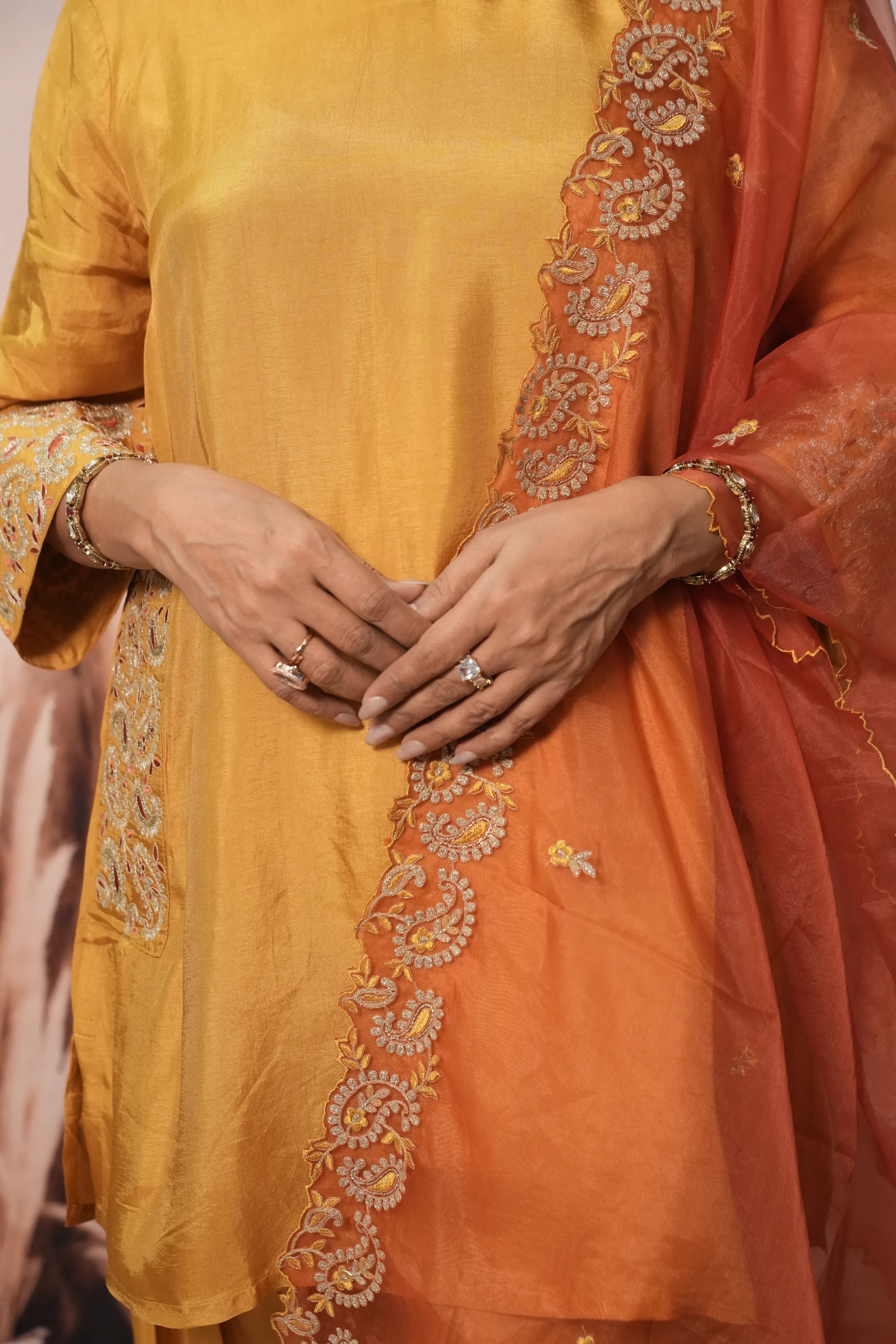 Mustard & Rust Pure Silk Farsi Salwar Suit Dupatta Set | Zari Work Ethnic Wear