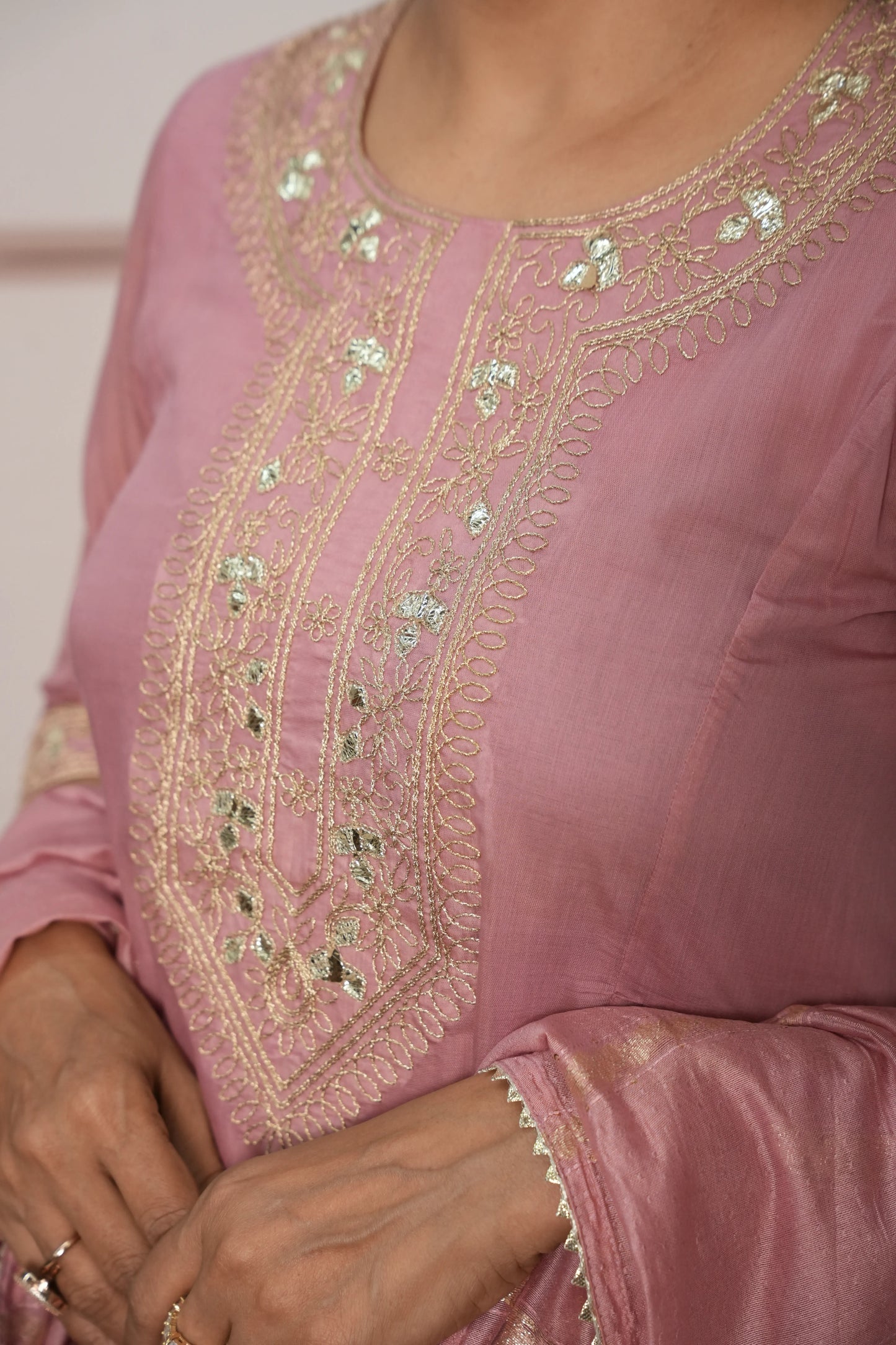 Charm Pink Mul Chanderi A-Line Kurta Dupatta Set