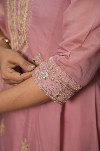 Charm Pink Mul Chanderi A-Line Kurta Dupatta Set