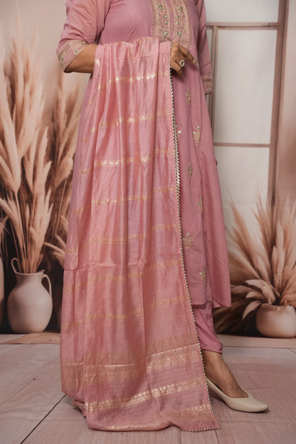 Charm Pink Mul Chanderi A-Line Kurta Dupatta Set