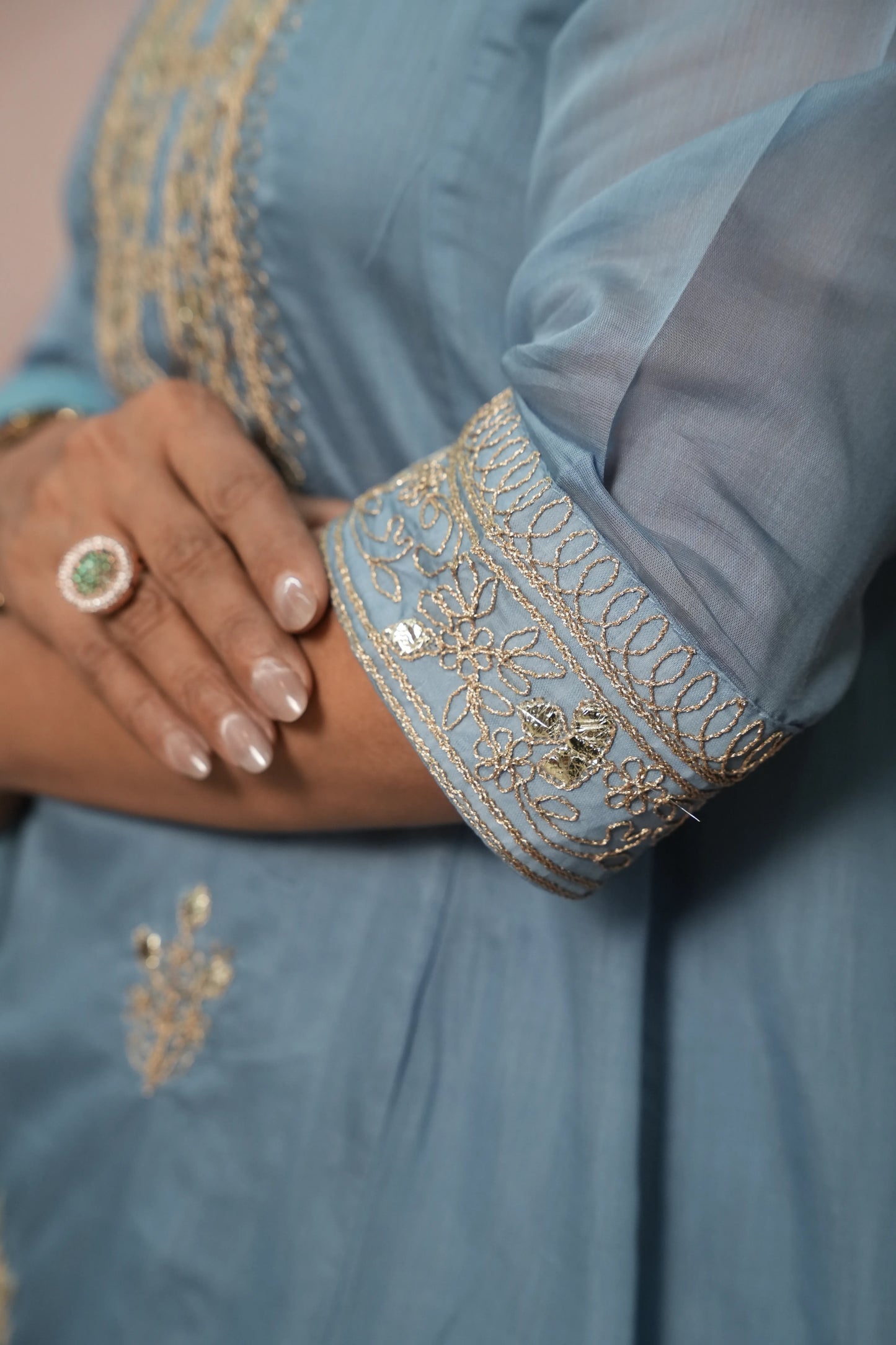 Sky Blue Mul Chanderi A-Line Kurta Dupatta Set